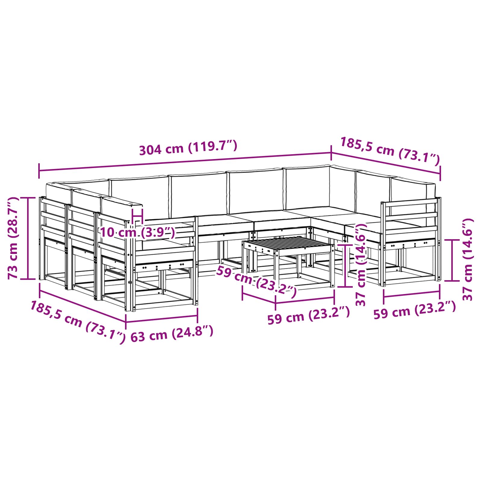 Set vanjskih sofa 10 pcs Bijela i krem 59 x 59 x 37 cm