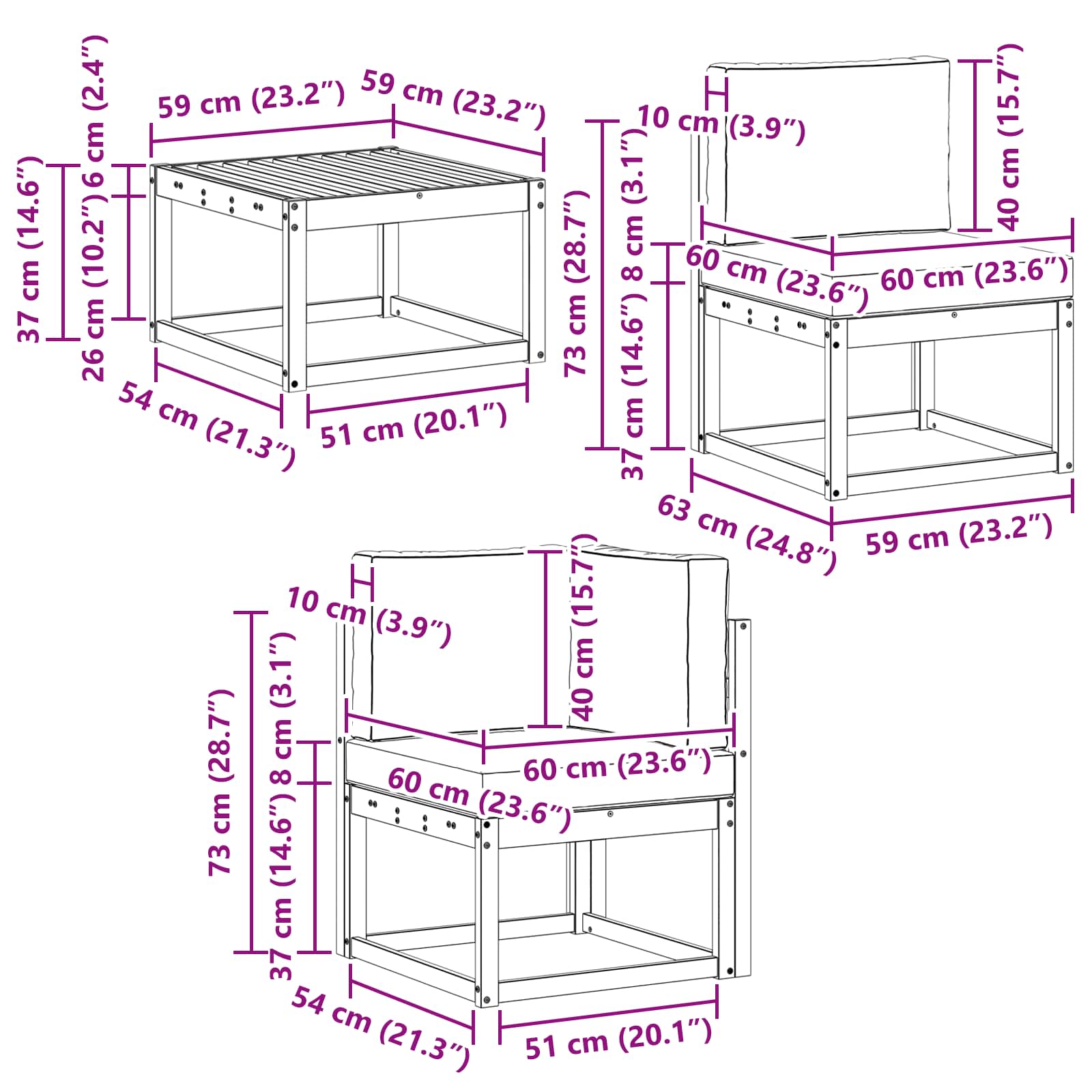 Set vanjskih sofa 10 pcs Bijela i bež 59 x 59 x 37 cm Poliester