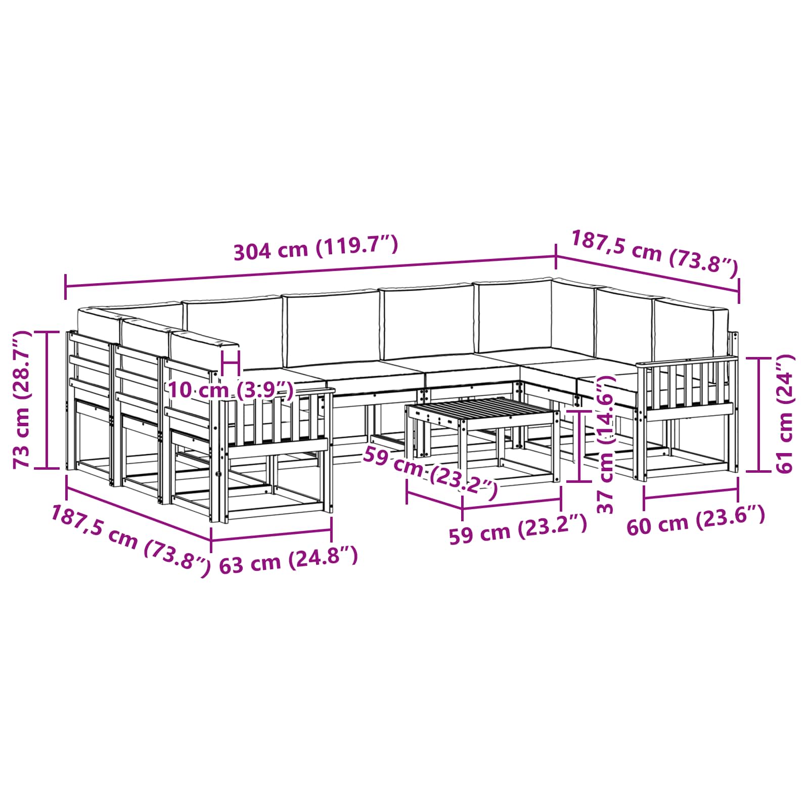 Set vanjskih sofa 10 pcs Bijela i bež 59 x 59 x 37 cm Poliester