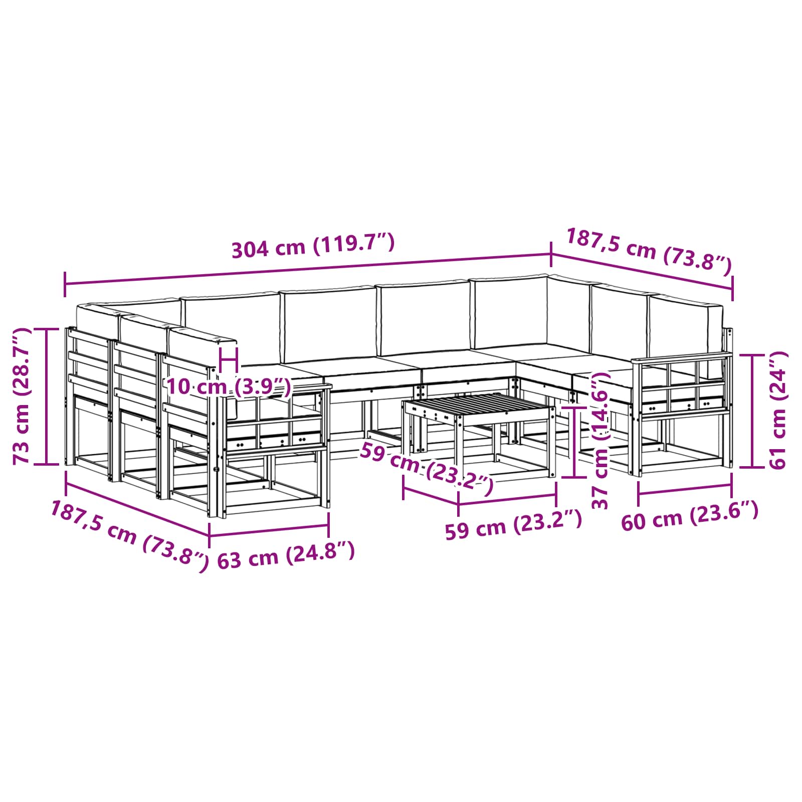 Set vanjskih sofa 10 pcs Bijela i krem 59 x 59 x 37 cm