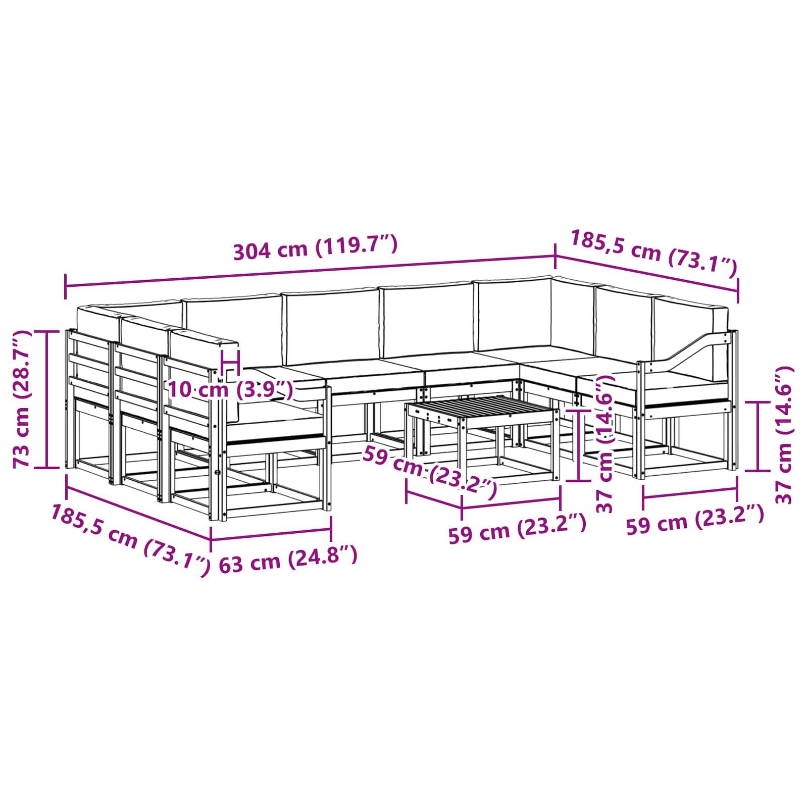 Set vanjskih sofa 10 pcs Bijela i krem 59 x 59 x 37 cm