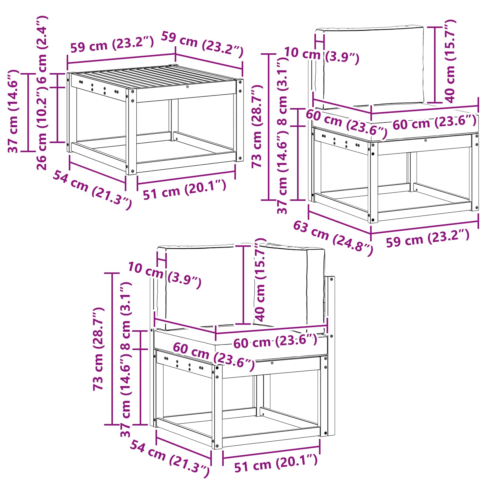 Set vanjskih sofa 10 pcs Bijela i krem 59 x 59 x 37 cm