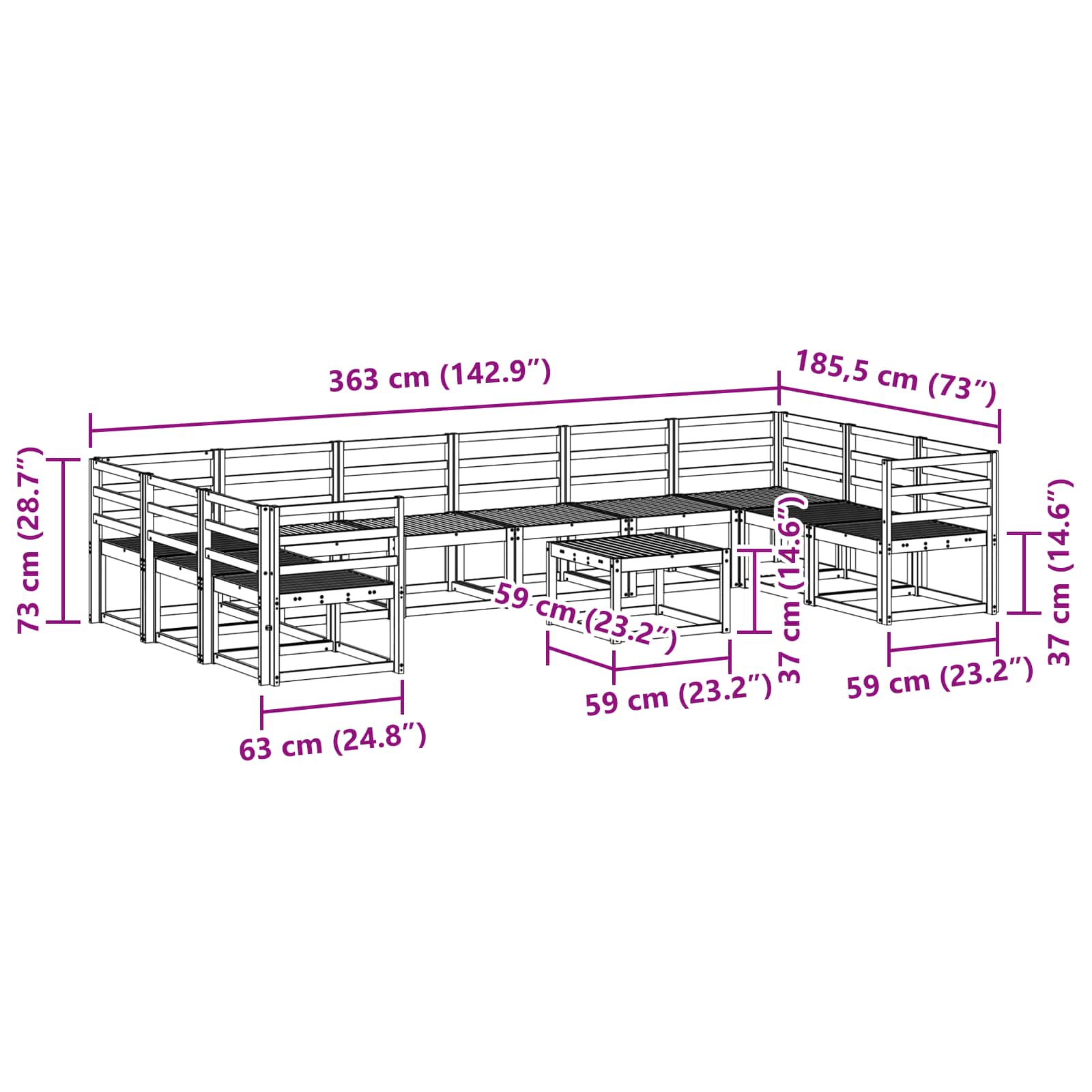 Set vanjskih sofa 11 pcs Bijela Čvrsto drvo akacije