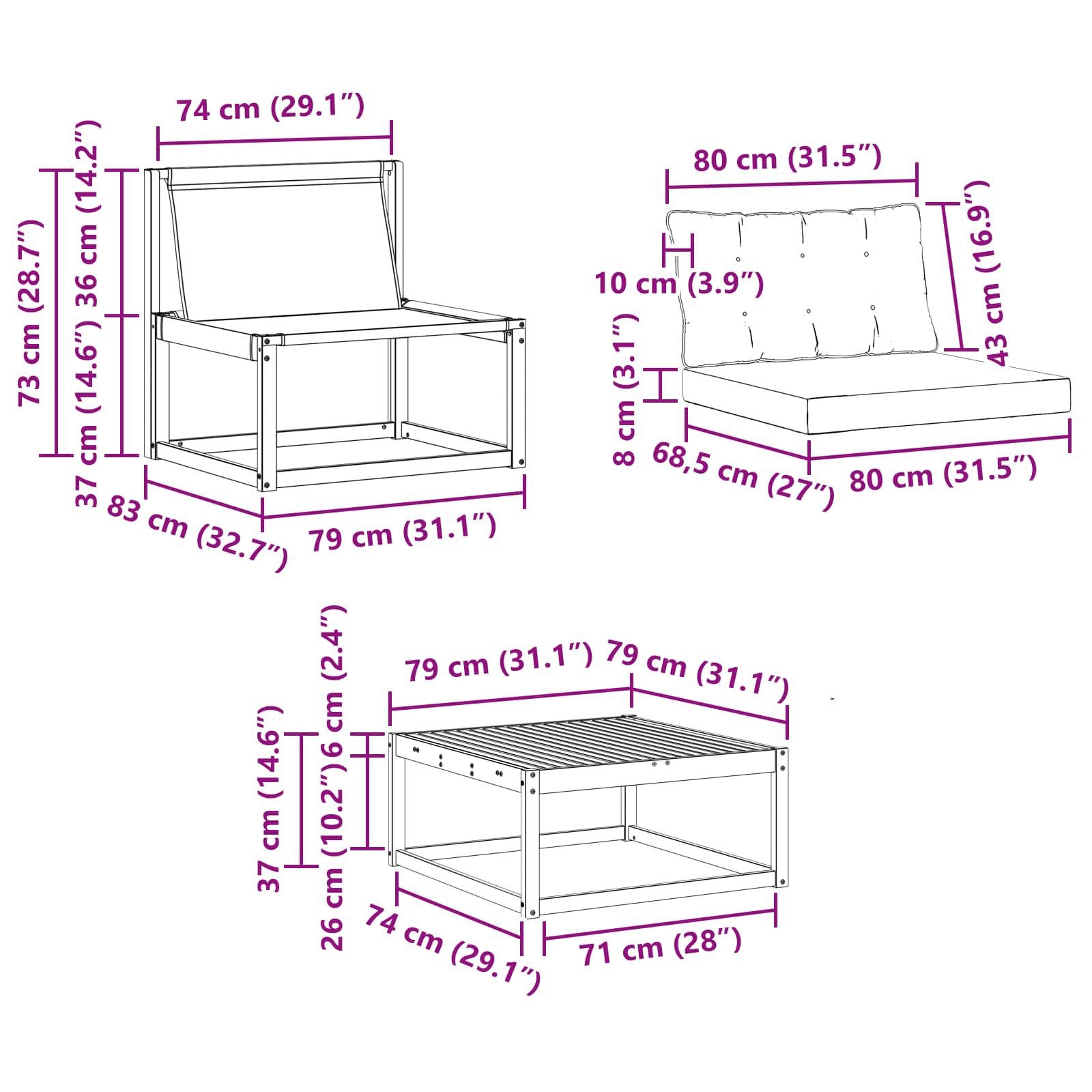 Set vanjskih sofa 8 pcs Bijela i crna