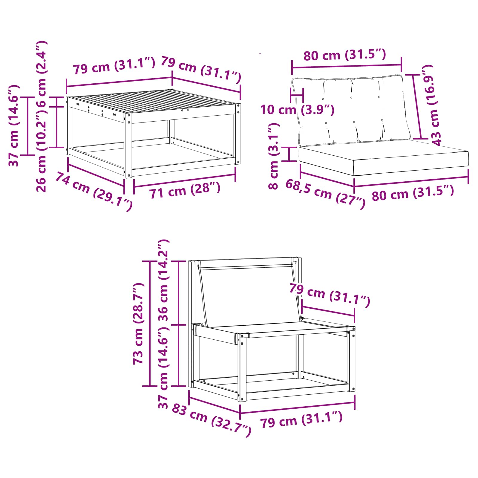 Set vanjskih sofa 8 pcs Bijela i crna