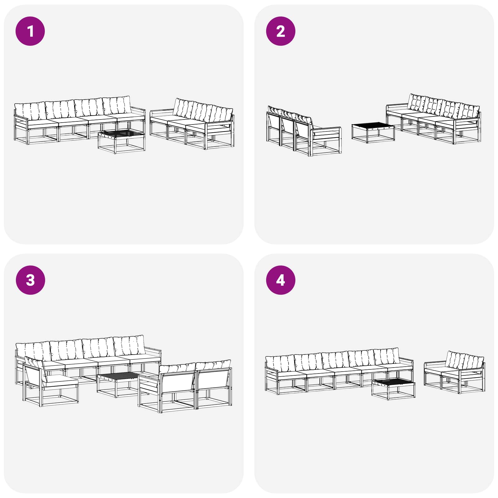Set vanjskih sofa 8 pcs Bijela i crna