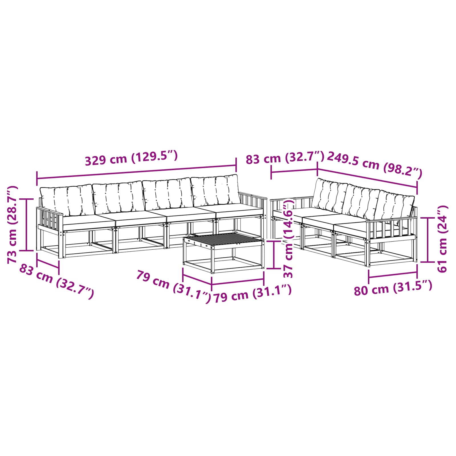 Set vanjskih sofa 8 pcs Bijela i crna