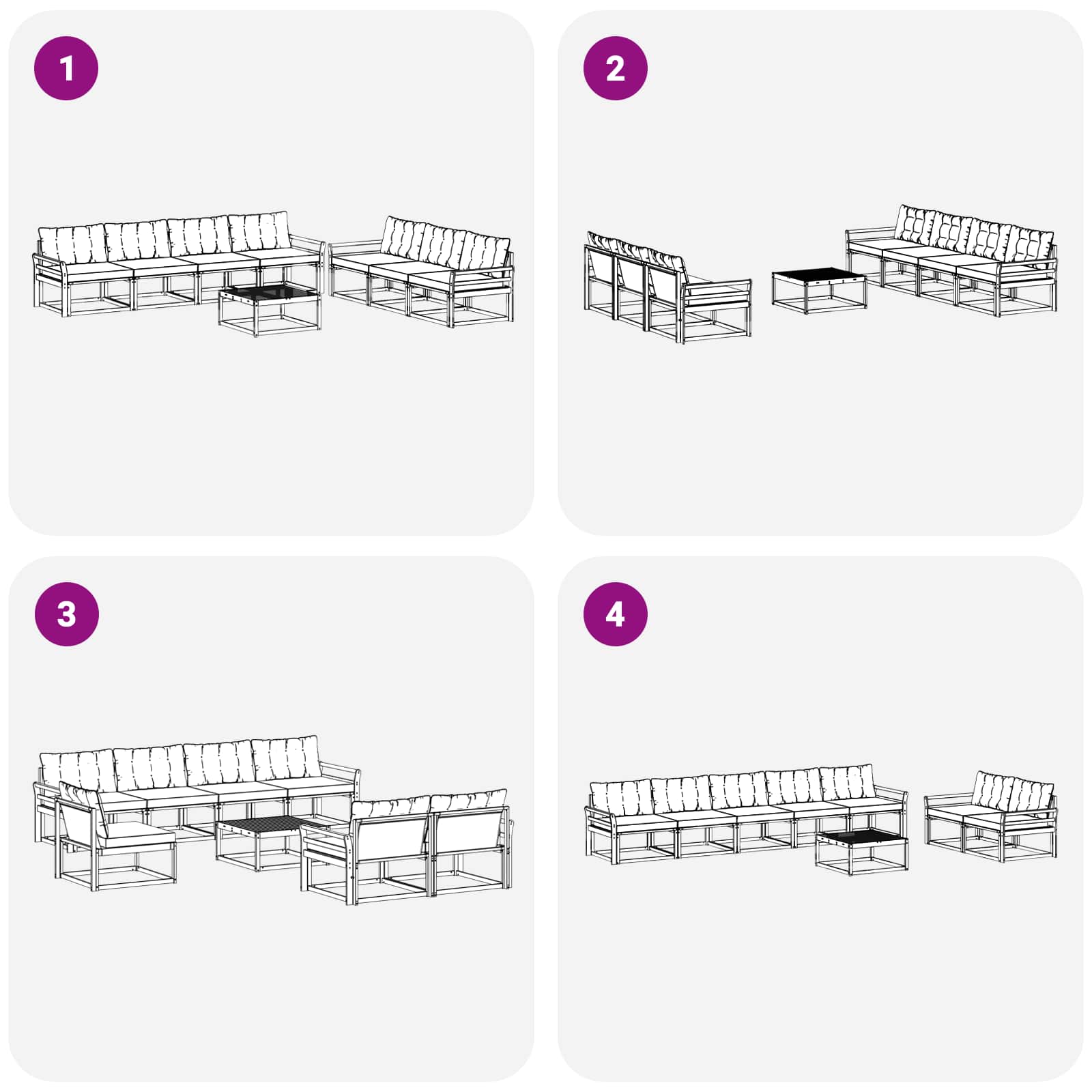 Set vanjskih sofa 8 pcs Bijela i crna