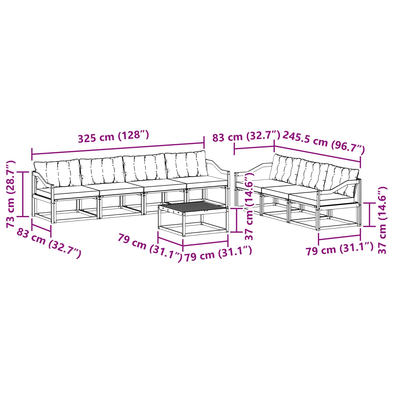 Set vanjskih sofa 8 pcs Bijela i crna