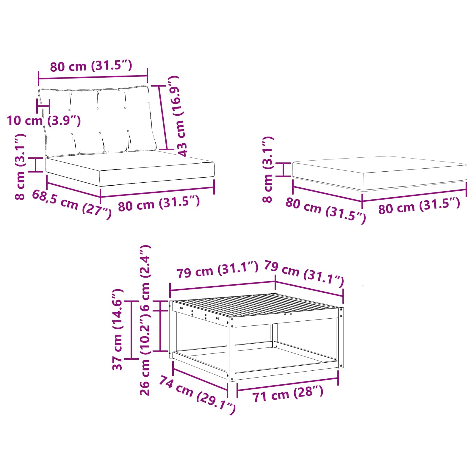Set vanjskih sofa 6 pcs Bijela i crna