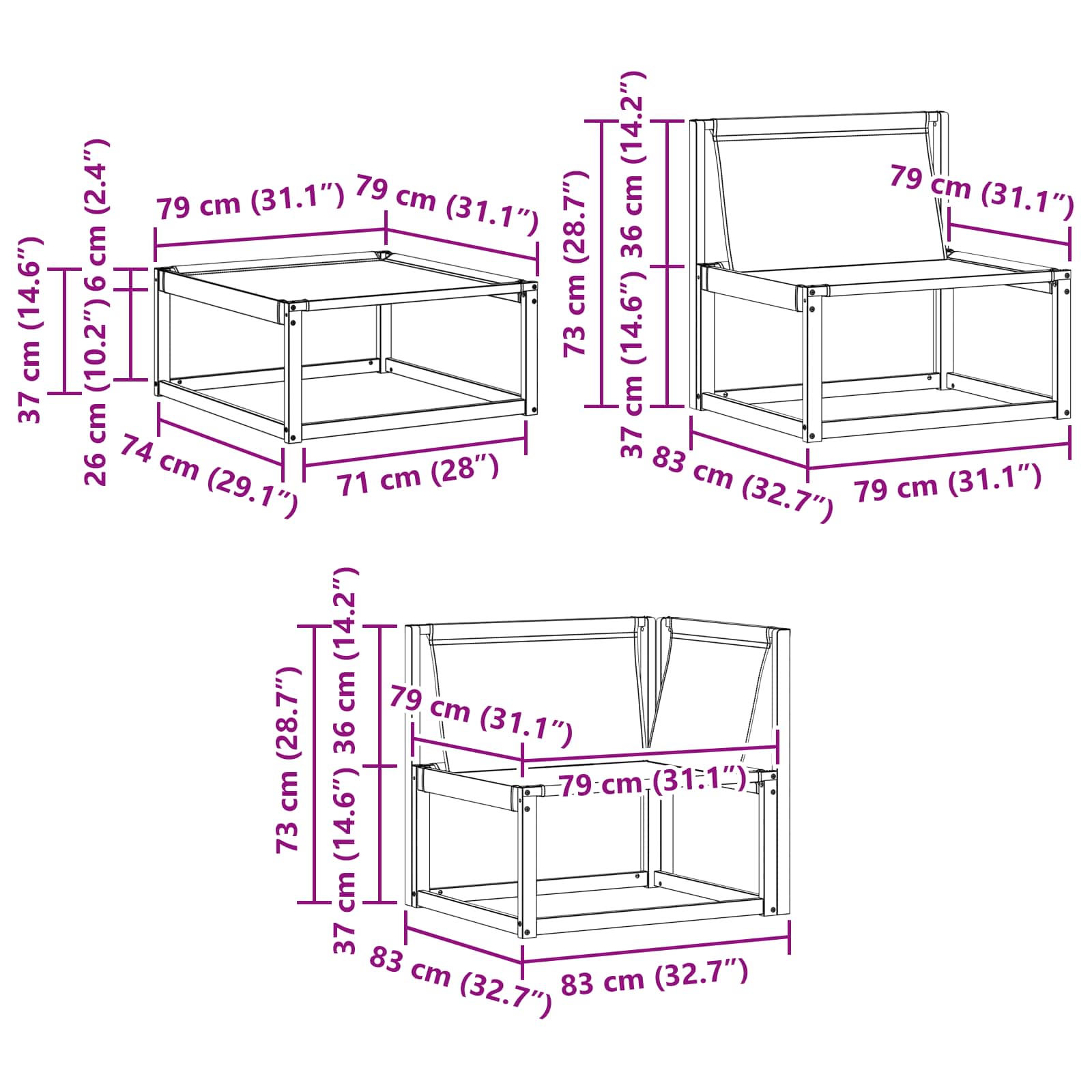 Set vanjskih sofa 8 pcs Bijela i crna Čvrsto drvo akacije