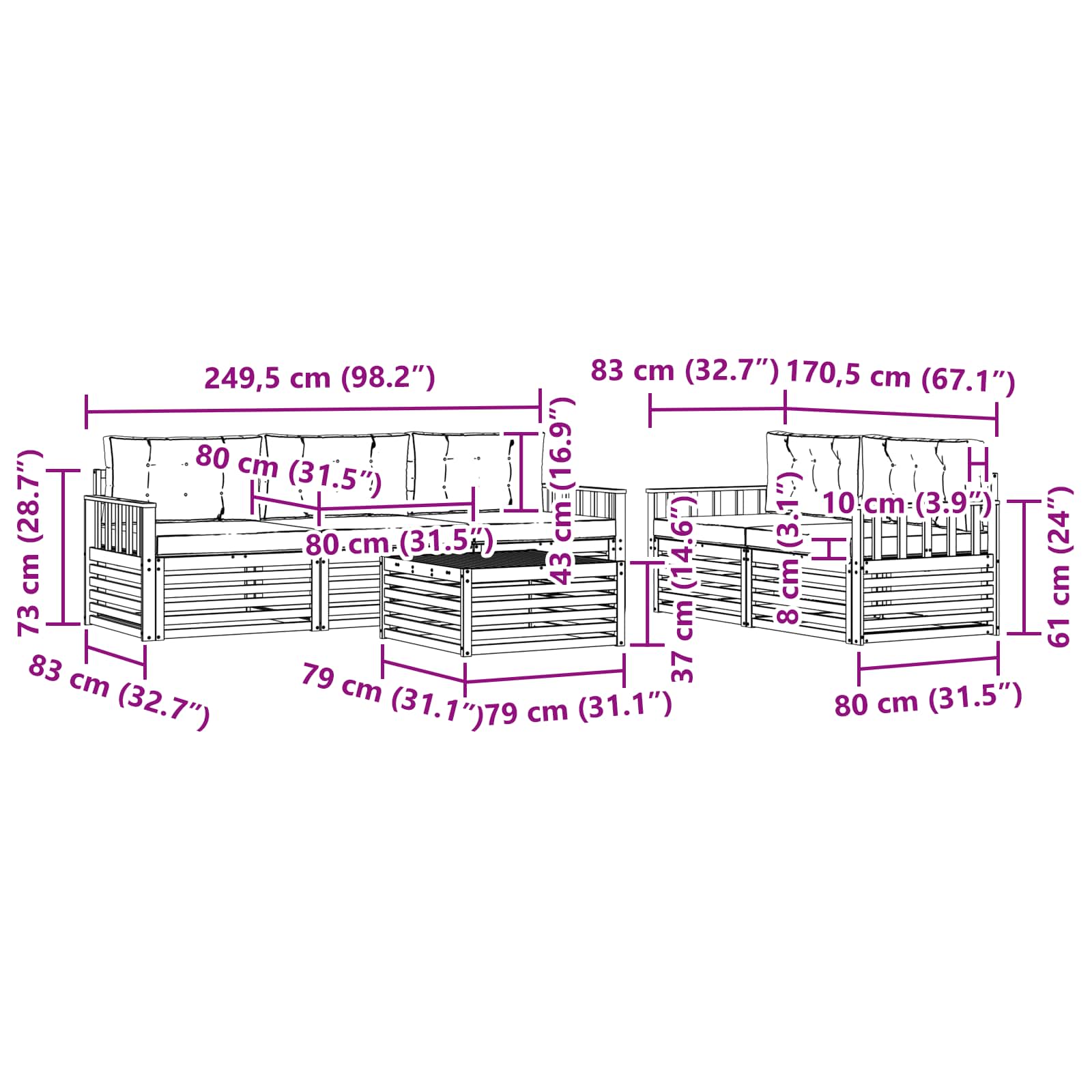 Set vanjskih sofa 6 pcs Bijela i bež