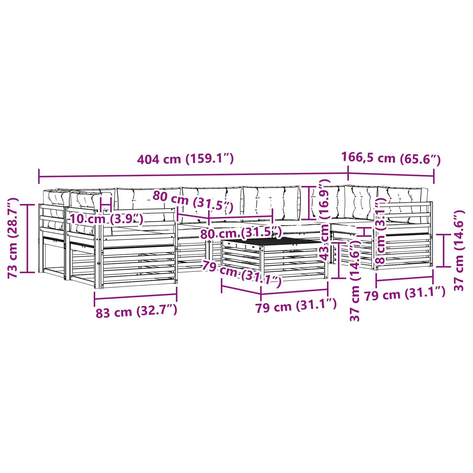 Set vanjskih sofa 8 pcs Bijela i antracit Čvrsto drvo akacije