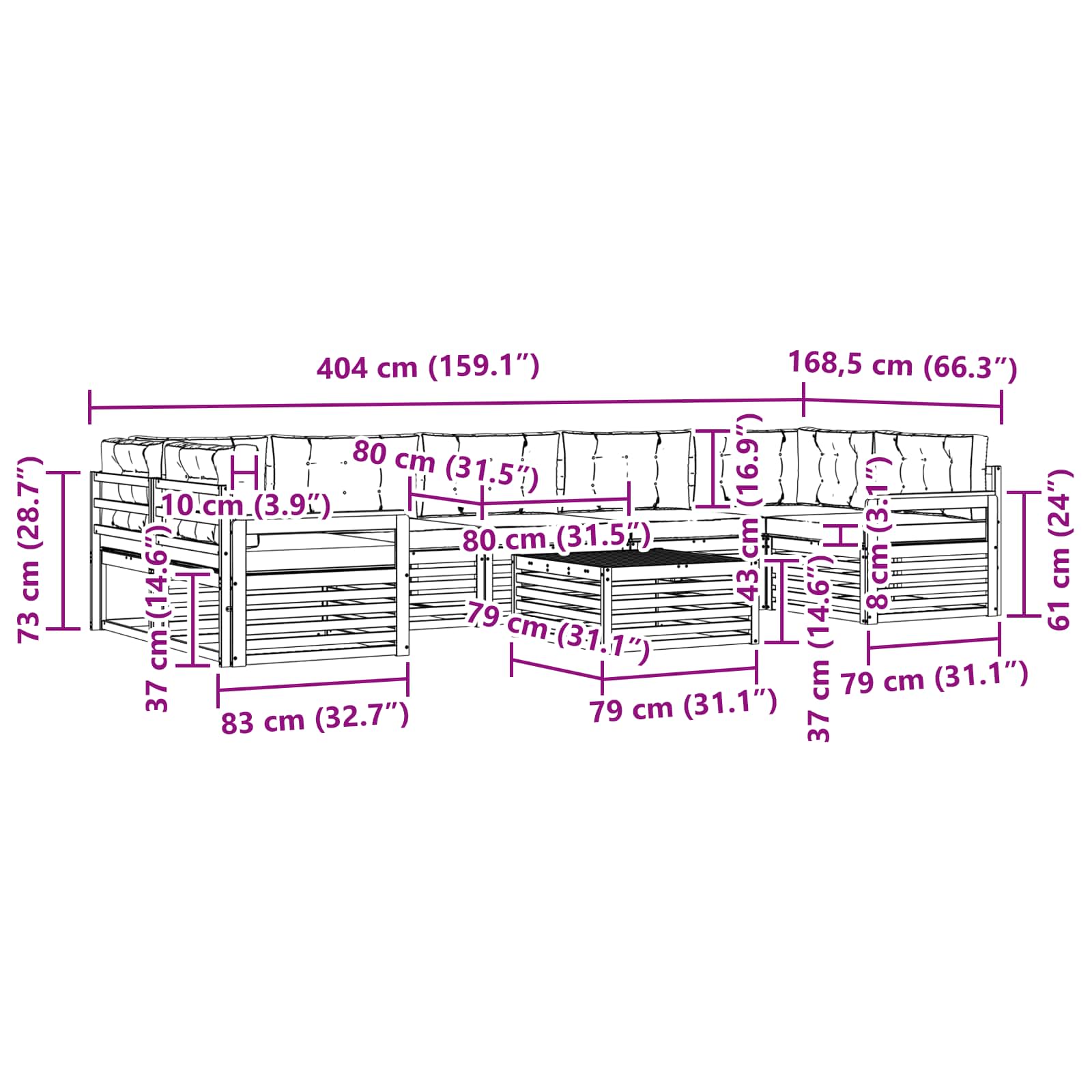 Set vanjskih sofa 8 pcs Bijela i antracit Čvrsto drvo akacije