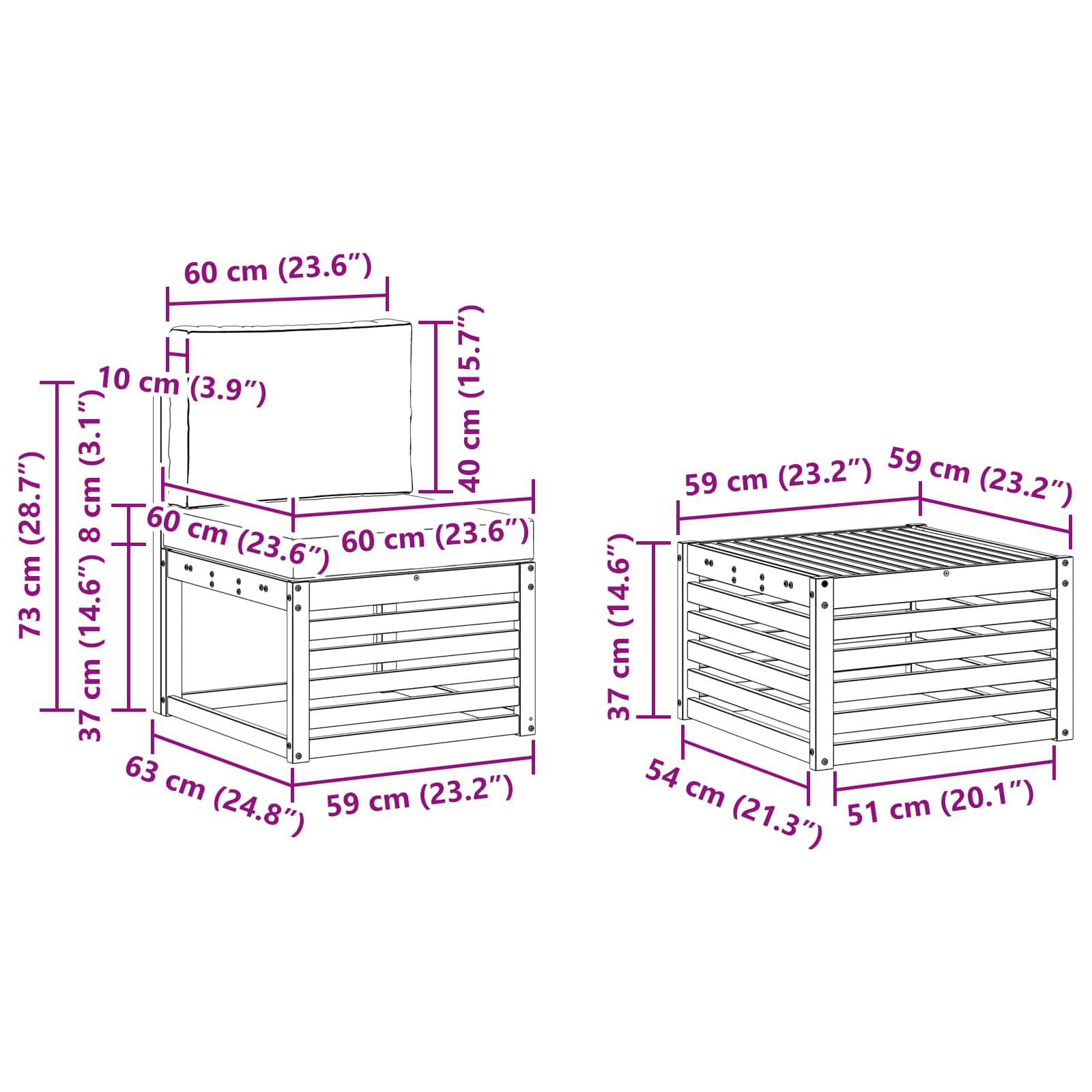 Set vanjskih sofa 9 pcs Bijela i svjetlosiva 59 x 59 x 37 cm