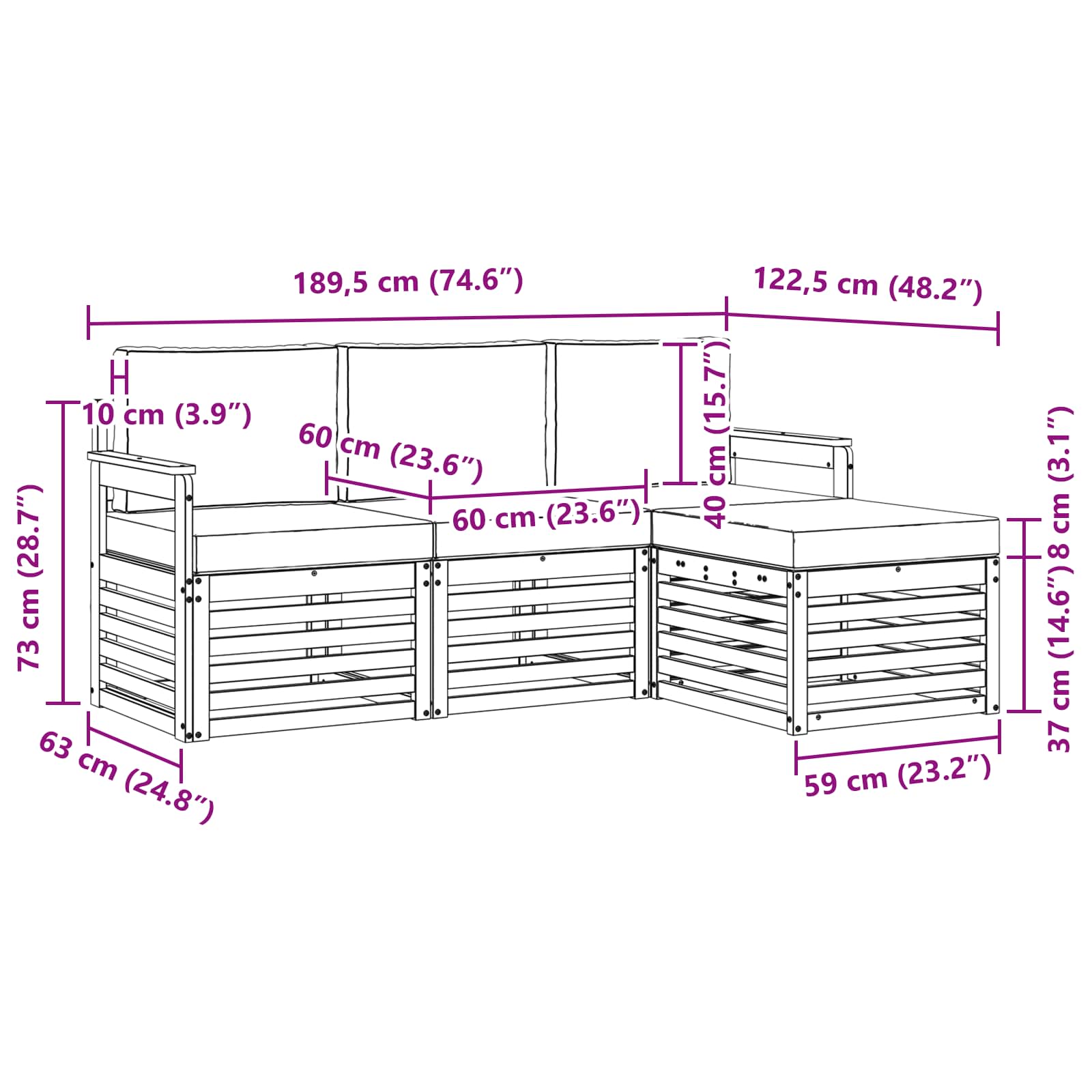 Set vanjskih sofa 4 pcs Bijela i krem 189,5 x 122,5 x 73 cm