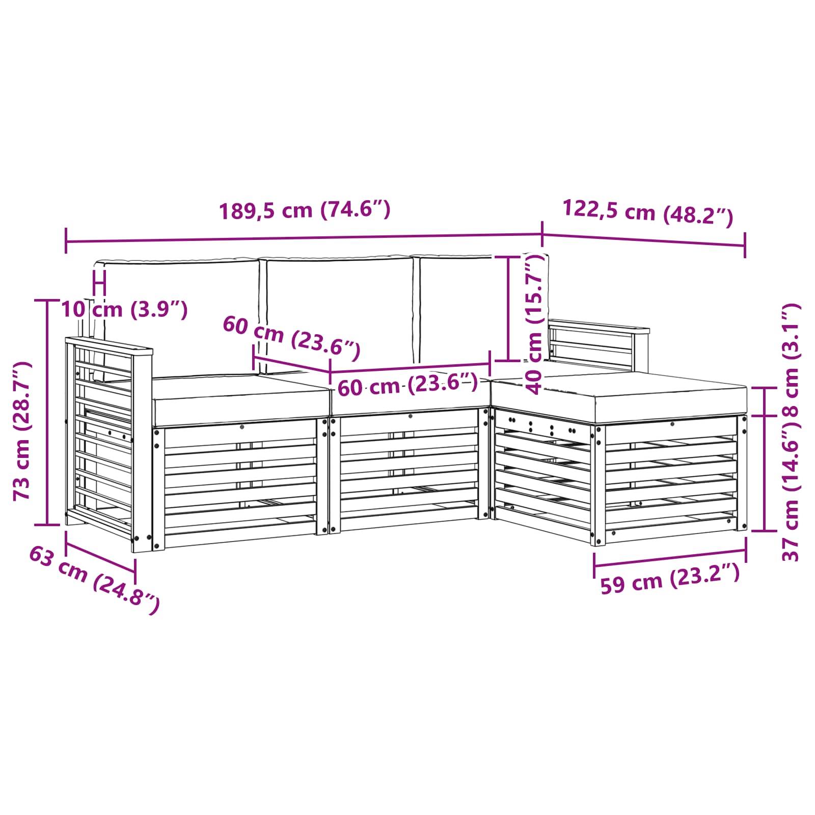 Set vanjskih sofa 4 pcs Bijela i antracit 189,5 x 122,5 x 73 cm