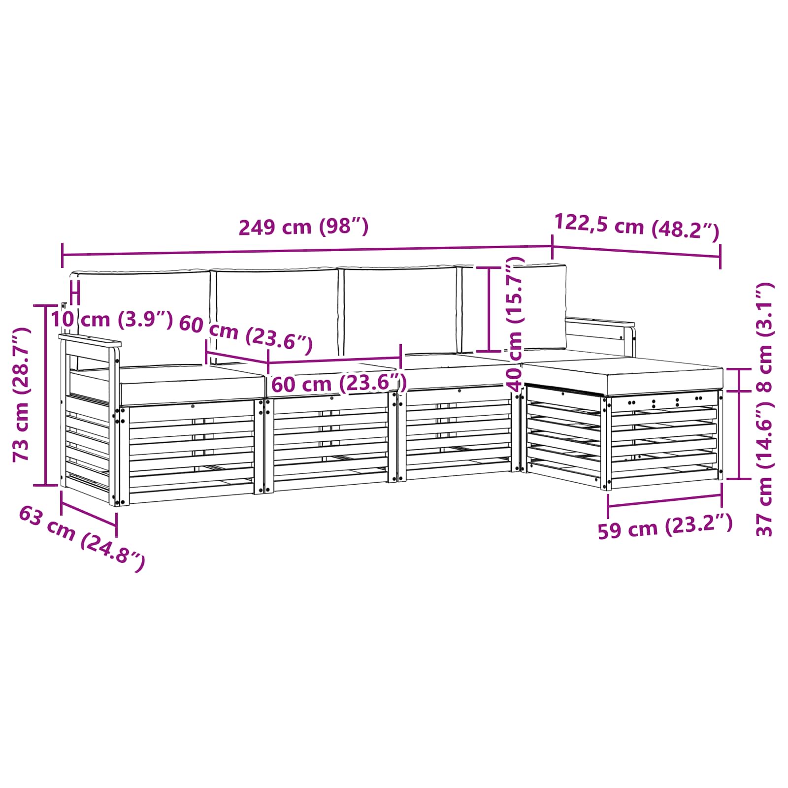 Set vanjskih sofa 5 pcs Bijela i bež 249 x 122,5 x 73 cm