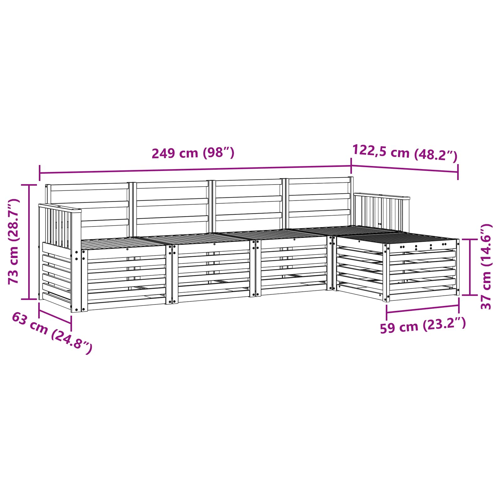 Set vanjskih sofa 5 pcs Bijela 249 x 122,5 x 73 cm