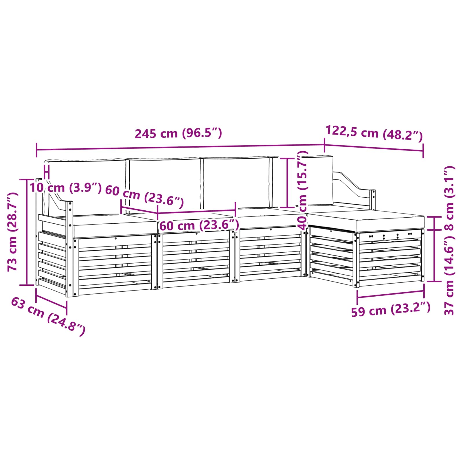 Set vanjskih sofa 5 pcs Bijela i krem 245 x 122,5 x 73 cm