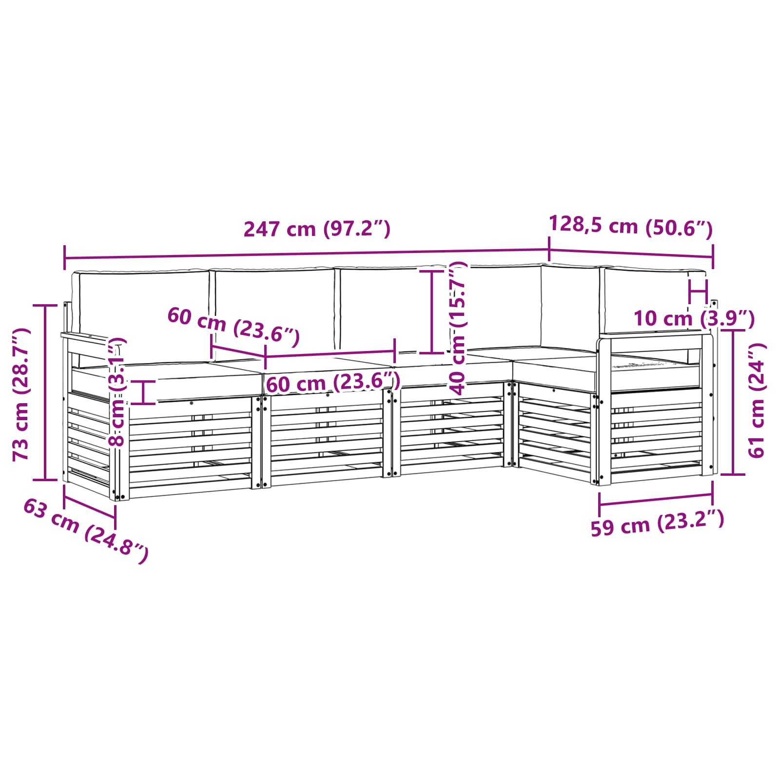 Set vanjskih sofa 5 pcs Bijela i antracit 247 x 128,5 x 73 cm