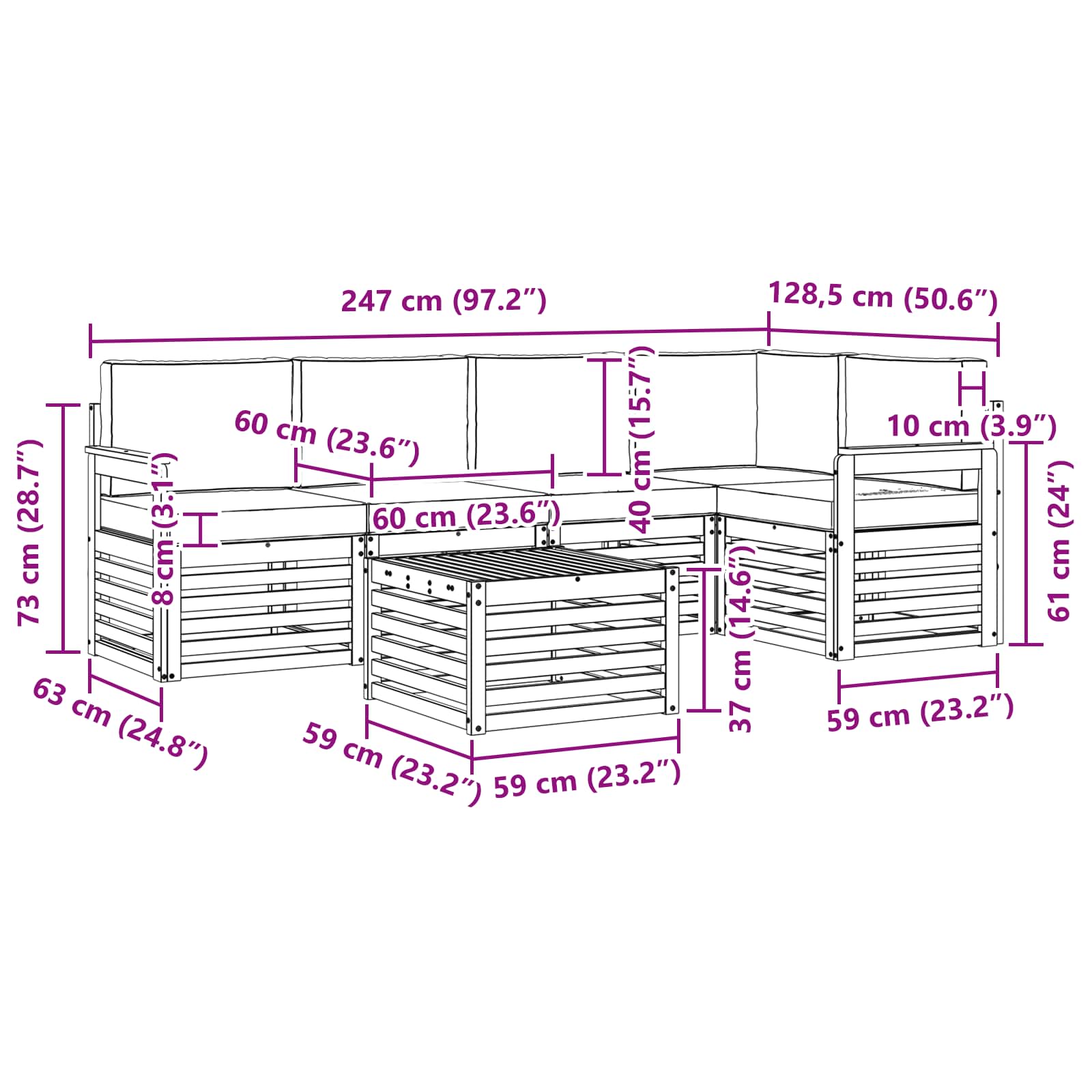 Set vanjskih sofa 6 pcs Bijela i bež 59 x 59 x 37 cm Poliester