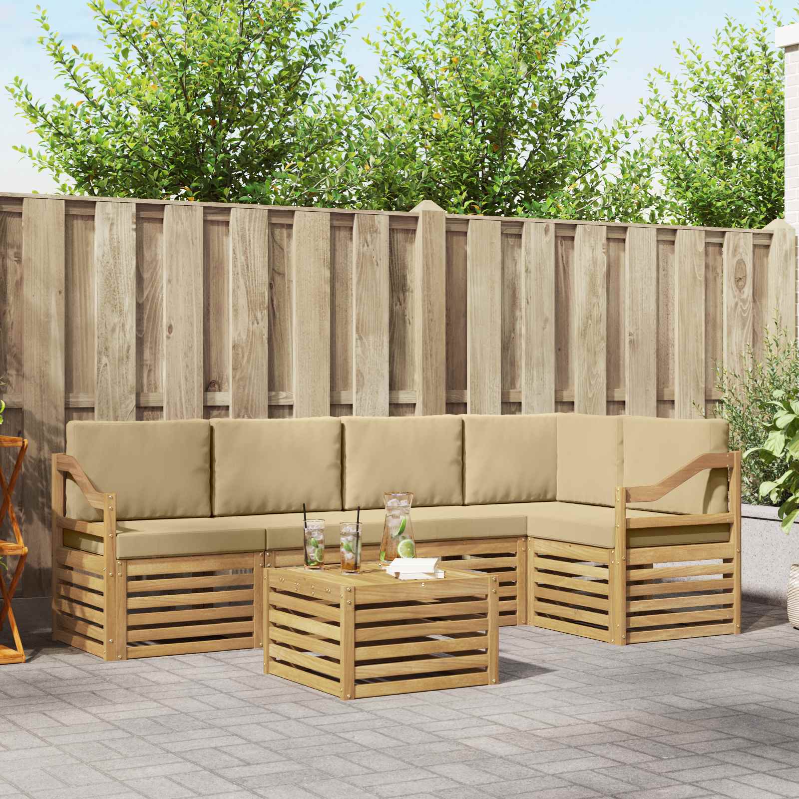 Set vanjskih sofa 6 pcs Bijela i bež 59 x 59 x 37 cm Poliester