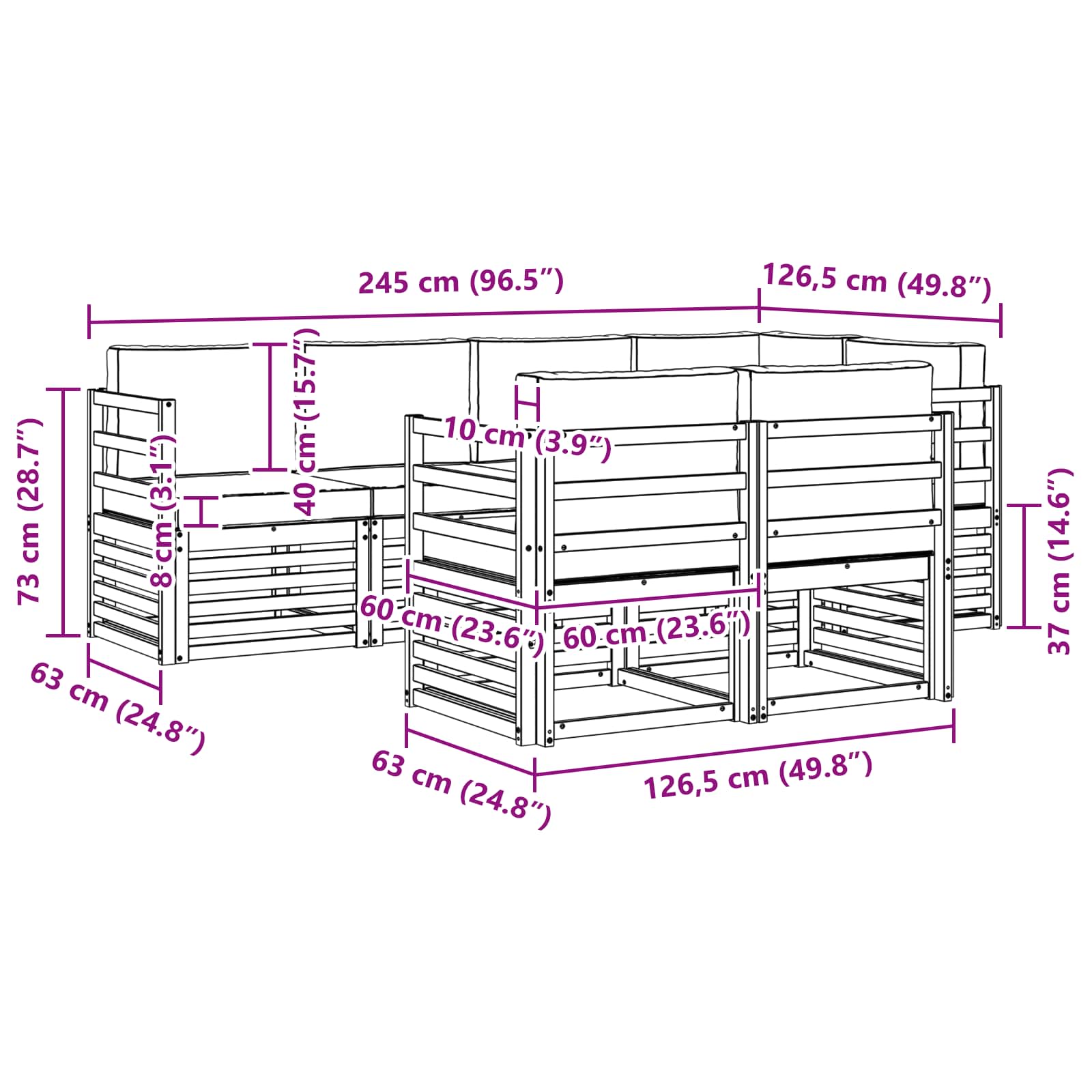 Set vanjskih sofa 7 pcs Bijela i antracit 245 x 126,5 x 73 cm