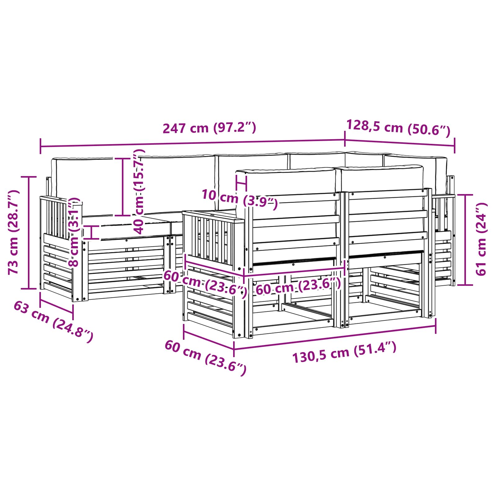 Set vanjskih sofa 7 pcs Bijela i antracit 247 x 128,5 x 73 cm