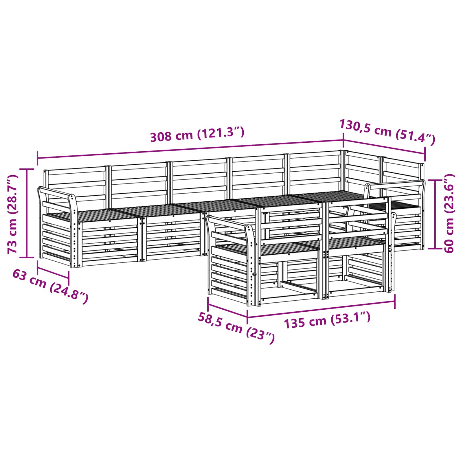 Set vanjskih sofa 8 pcs Bijela 308 x 130,5 x 73 cm