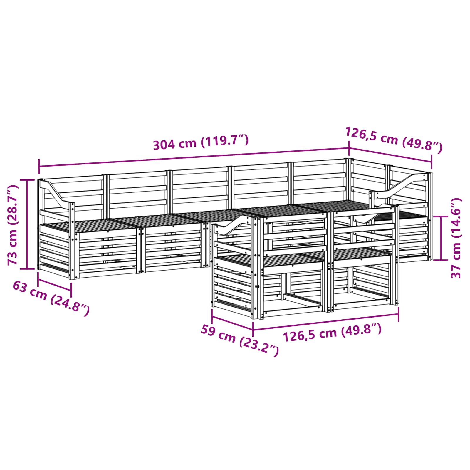 Set vanjskih sofa 8 pcs Bijela 304 x 126,5 x 73 cm