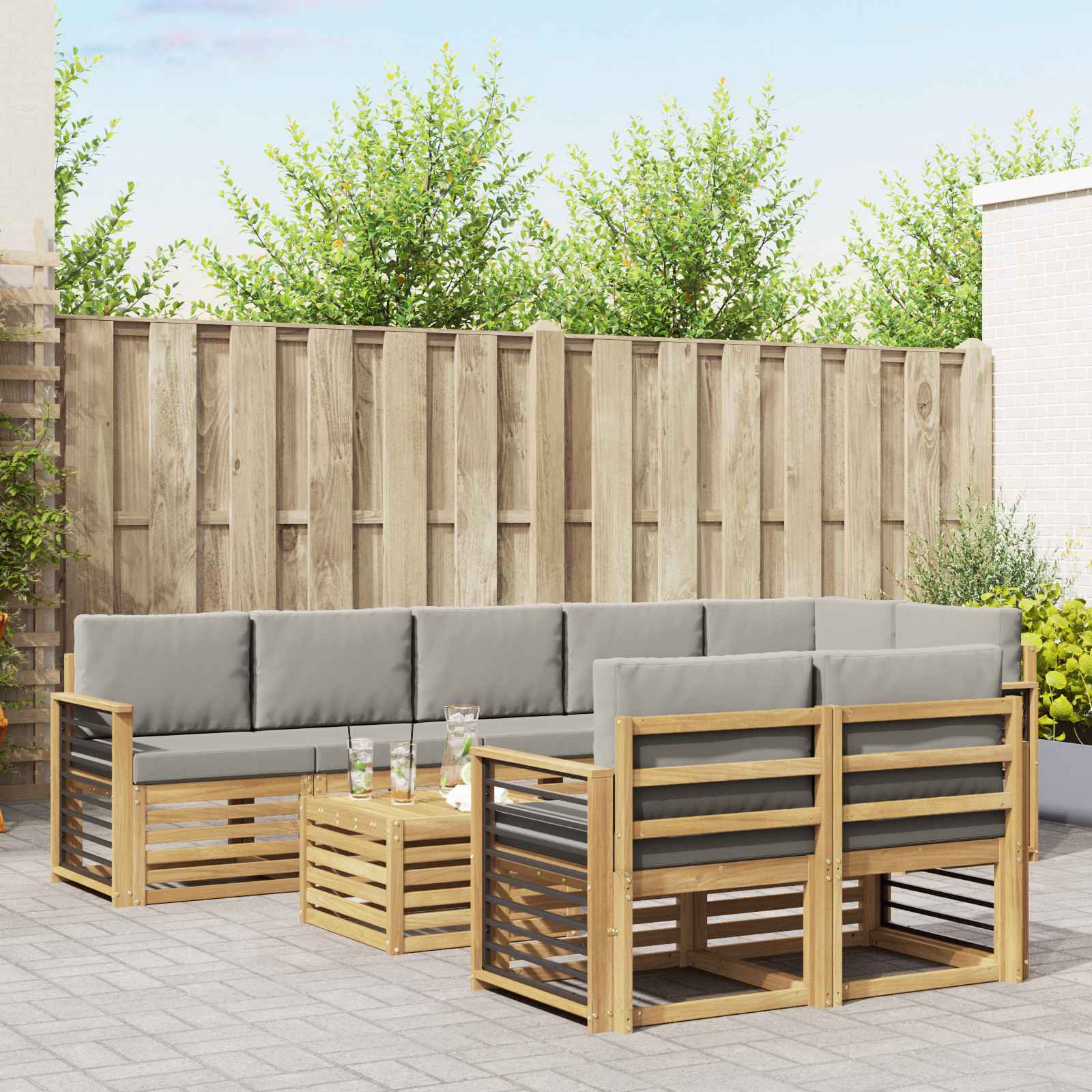 Set vanjskih sofa 9 pcs Bijela i svjetlosiva 59 x 59 x 37 cm