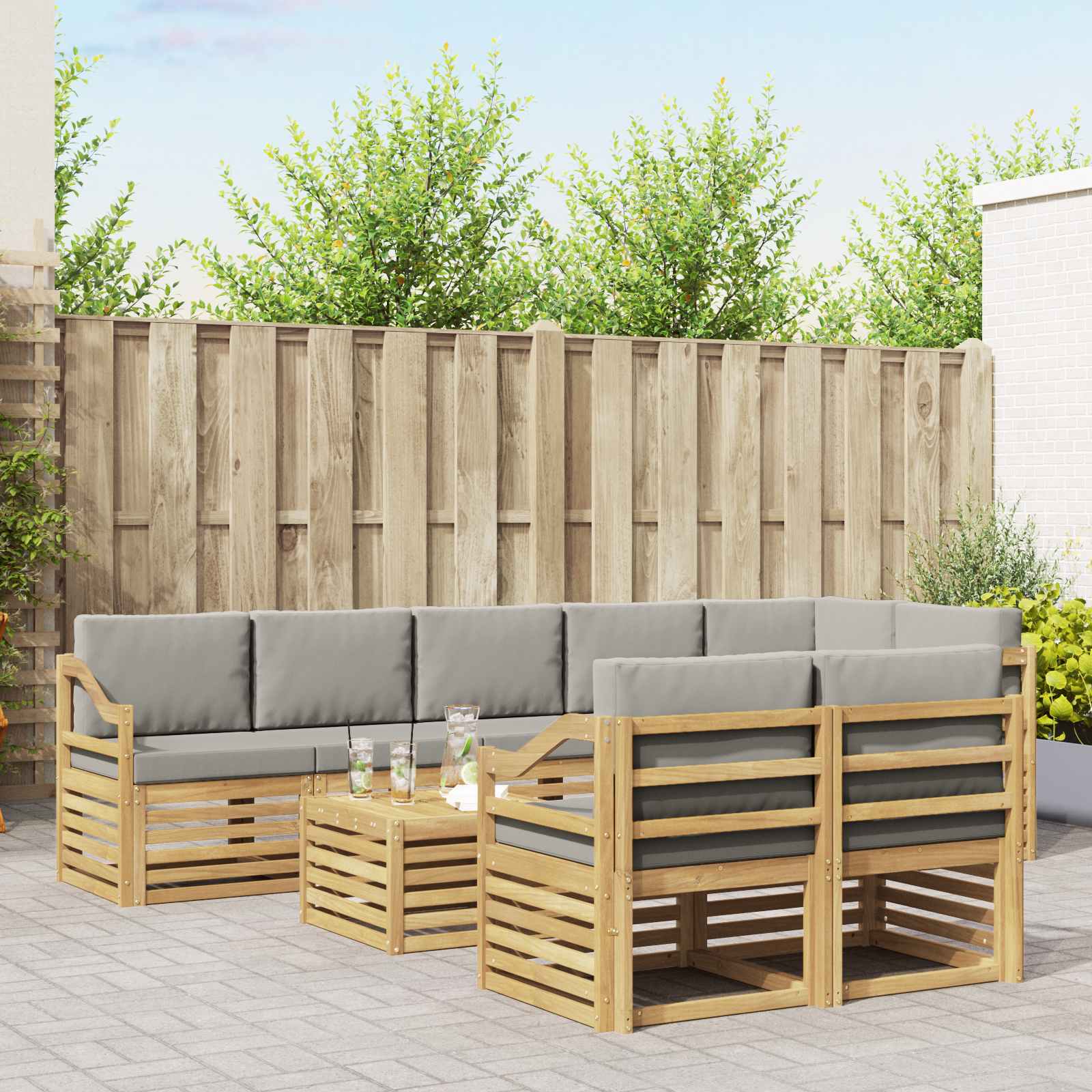 Set vanjskih sofa 9 pcs Bijela i svjetlosiva 59 x 59 x 37 cm