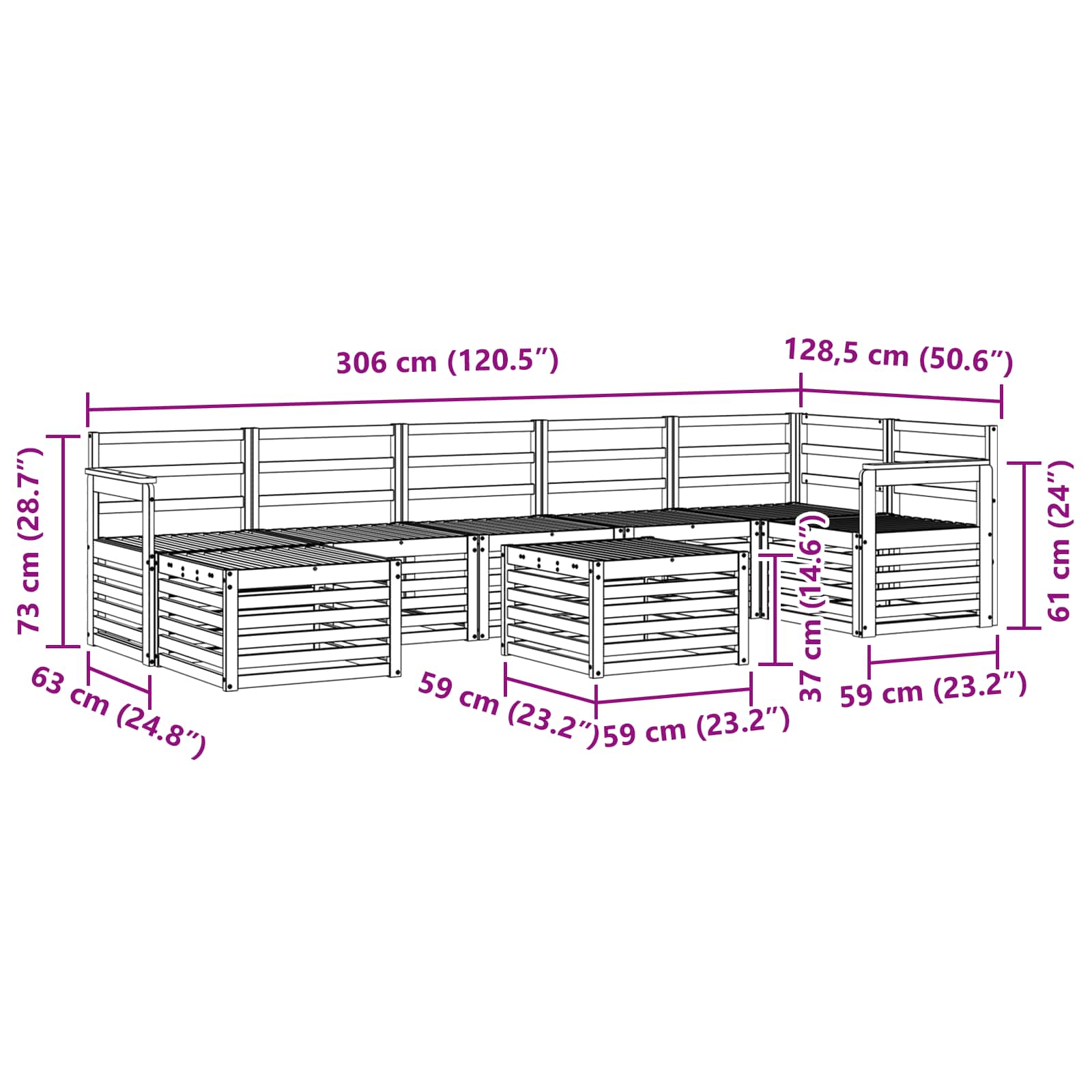 Set vanjskih sofa 8 pcs Bijela 59 x 59 x 37 cm