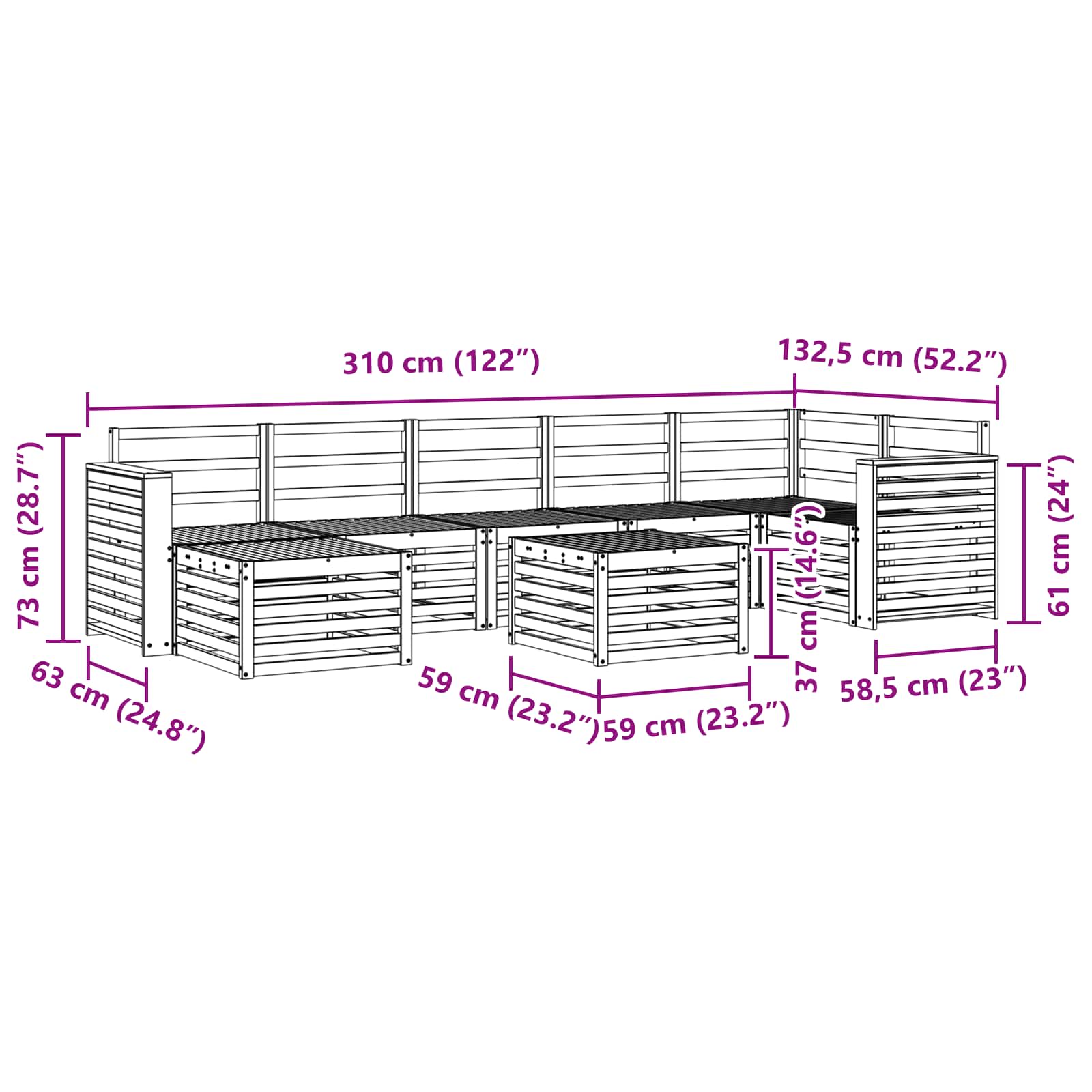 Set vanjskih sofa 8 pcs Bijela 59 x 59 x 37 cm