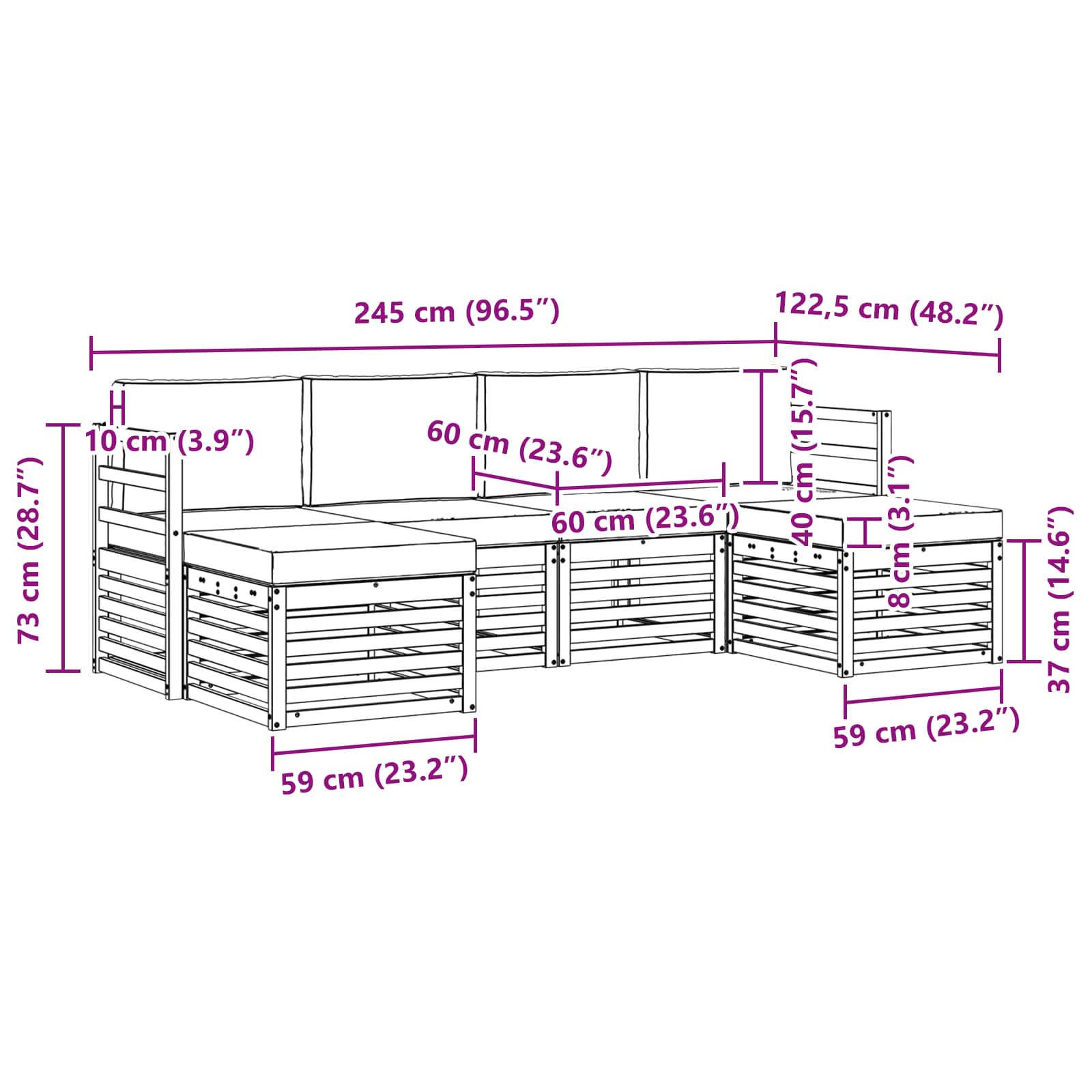 Setovi sofa 6 pcs Bijela i antracit 245 x 122,5 x 73 cm