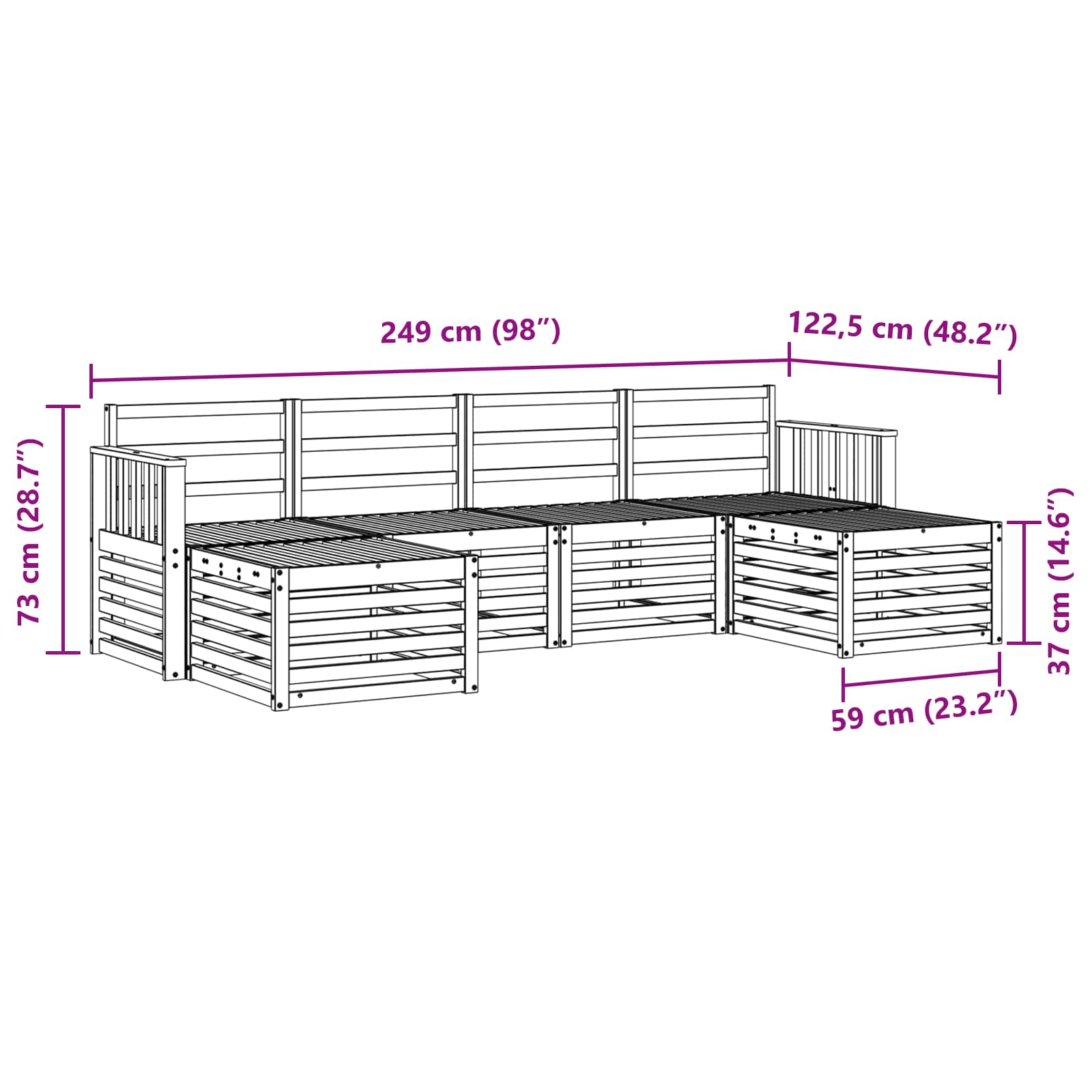 Set vanjskih sofa 5 pcs Bijela 249 x 122,5 x 73 cm