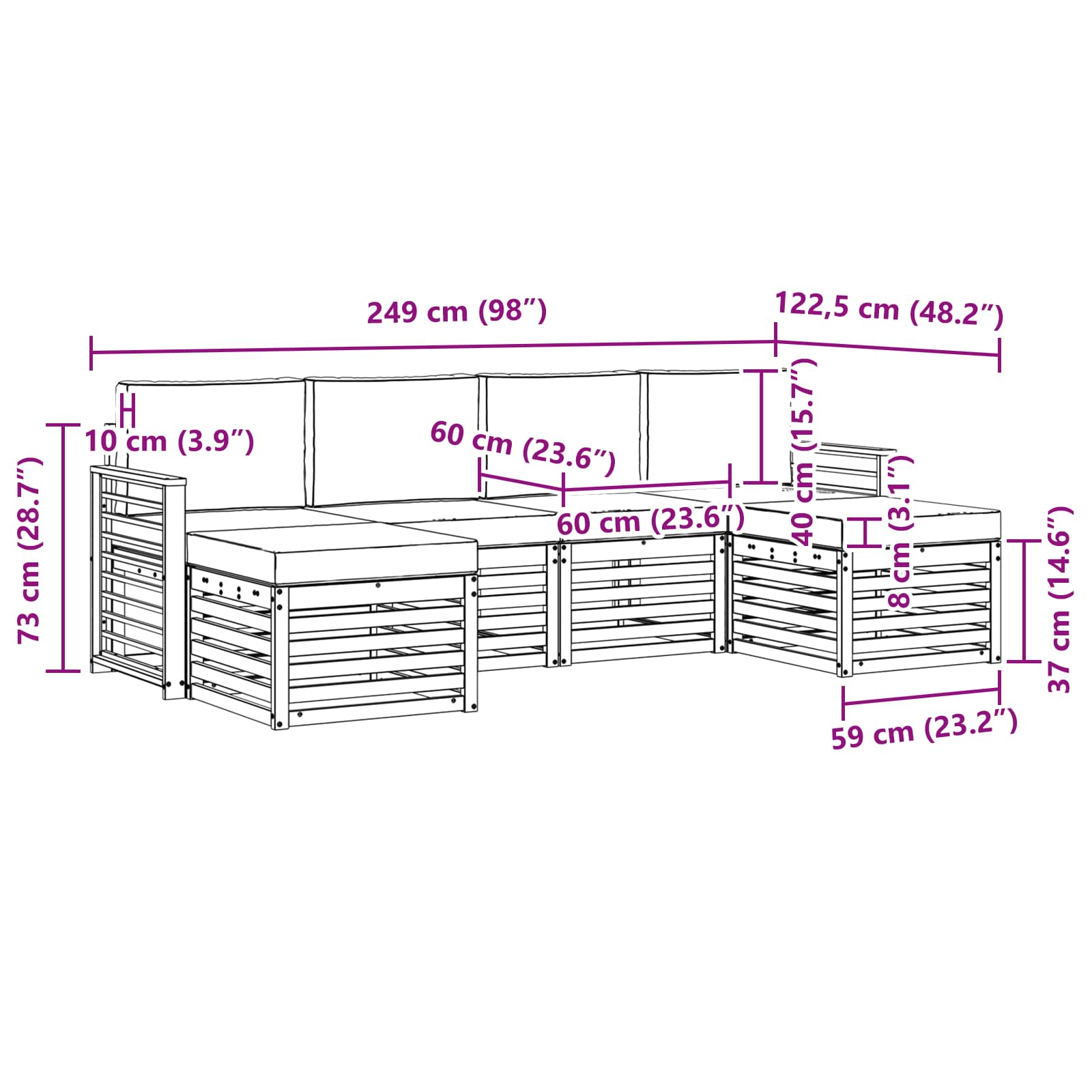 Setovi sofa 6 pcs Bijela i antracit 249 x 122,5 x 73 cm