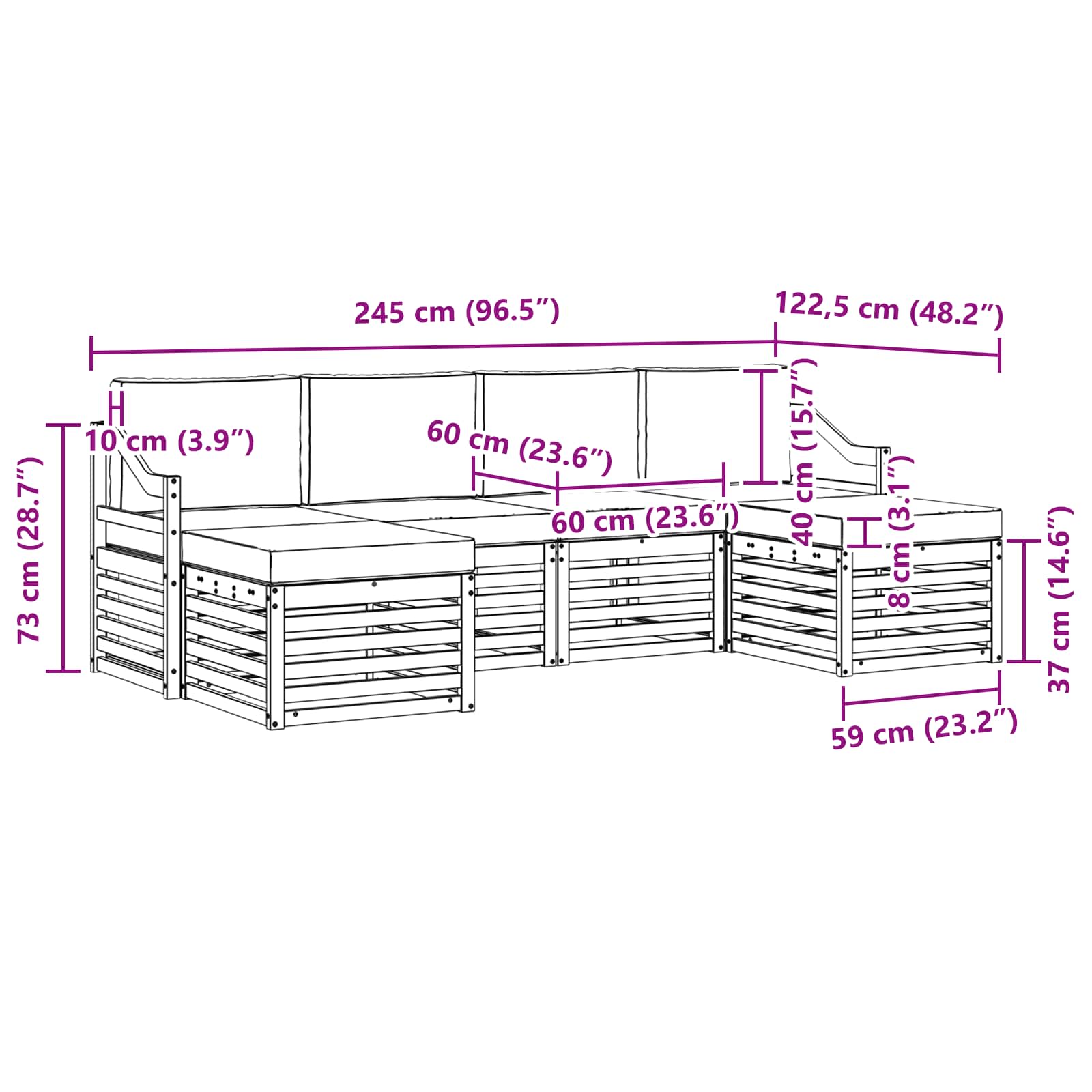 Setovi sofa 6 pcs Bijela i antracit 245 x 122,5 x 73 cm