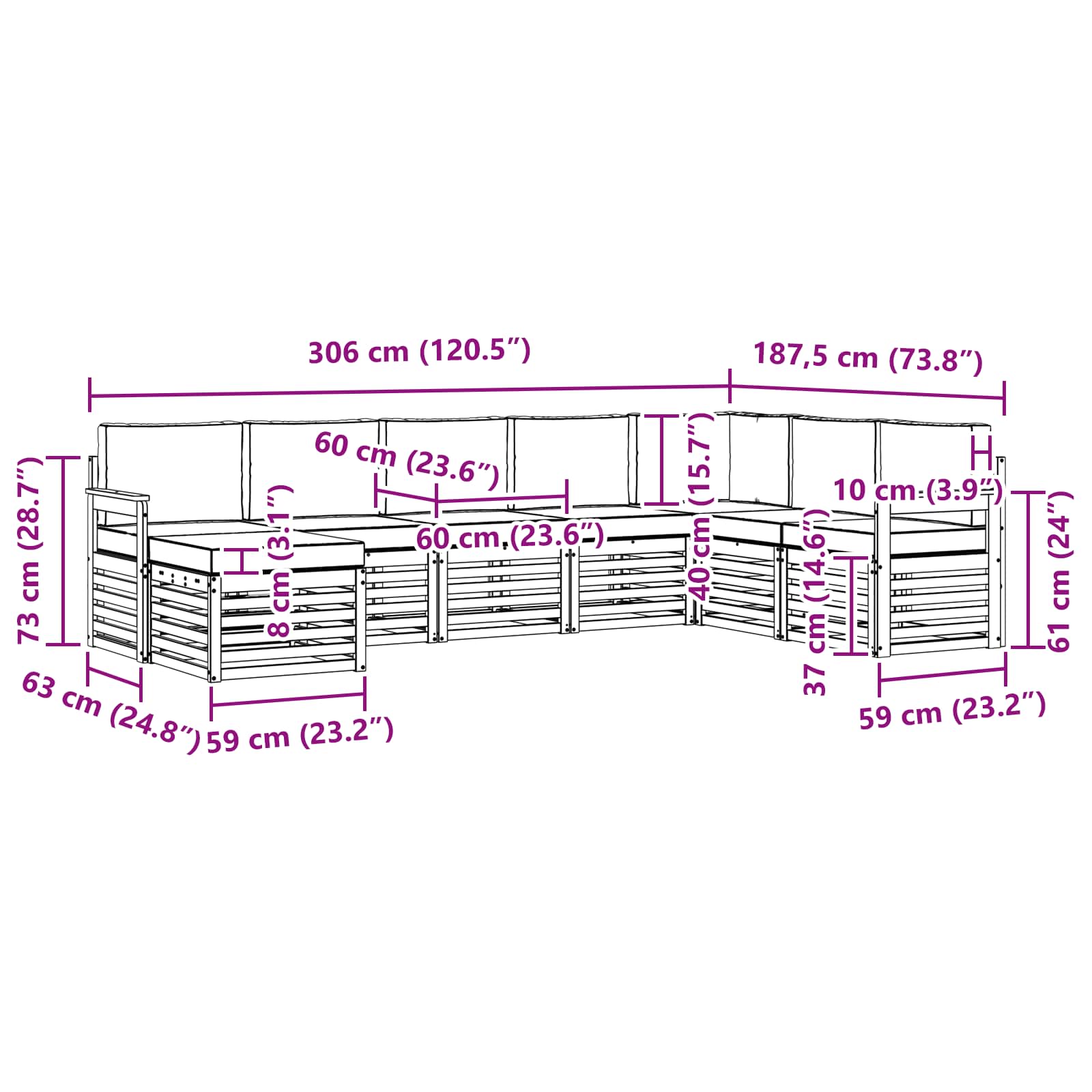 Set vanjskih sofa 8 pcs Bijela i krem 306 x 187,5 x 73 cm
