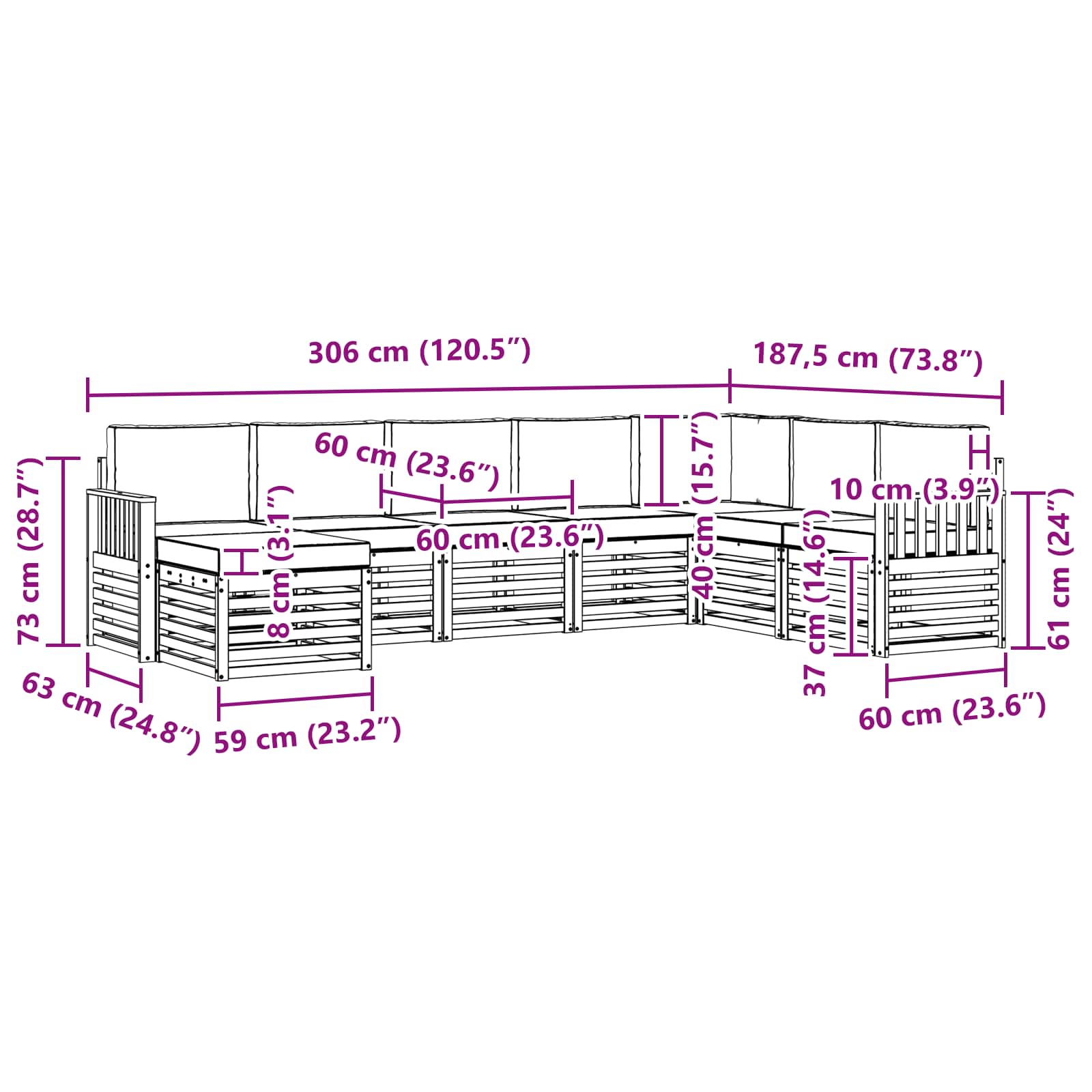 Set vanjskih sofa 8 pcs Bijela i krem 306 x 187,5 x 73 cm