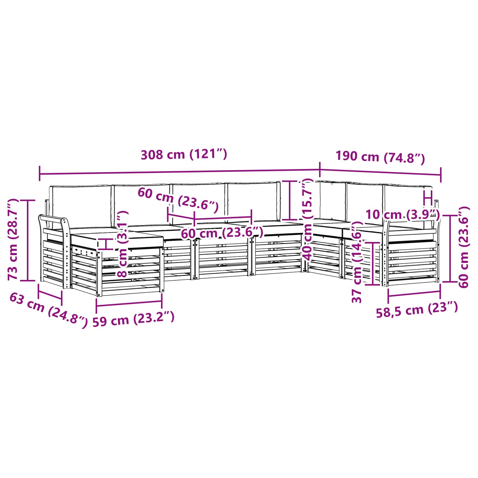 Set vanjskih sofa 8 pcs Bijela i krem 308 x 190 x 73 cm