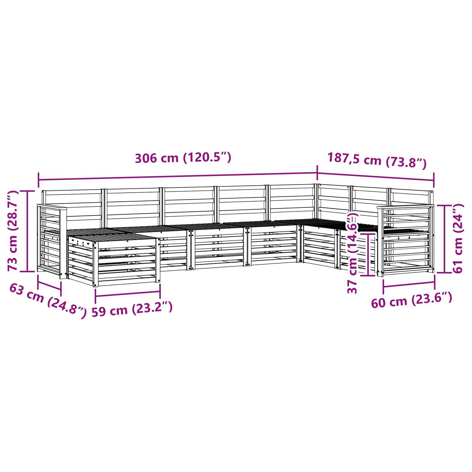 Set vanjskih sofa 8 pcs Bijela 306 x 187,5 x 73 cm
