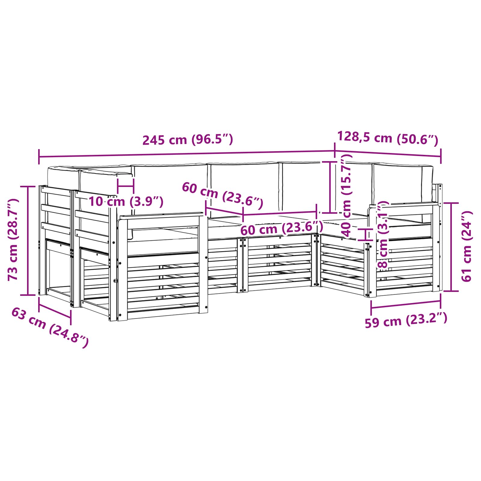 Set vanjskih sofa 5 pcs Bijela i Antracit 245 x 128,5 x 73 cm