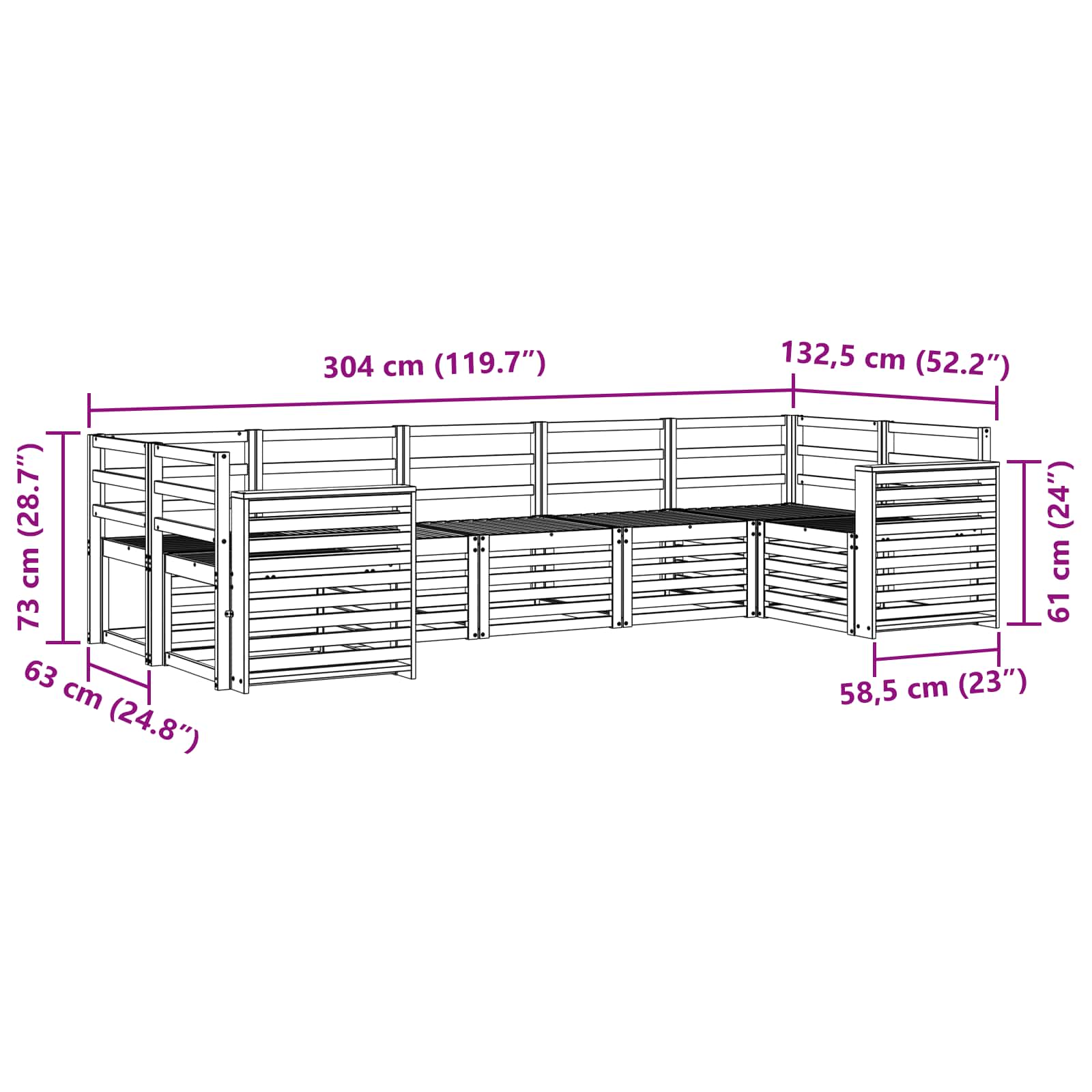 Set vanjskih sofa 7 pcs Bijela 304 x 132,5 x 73 cm