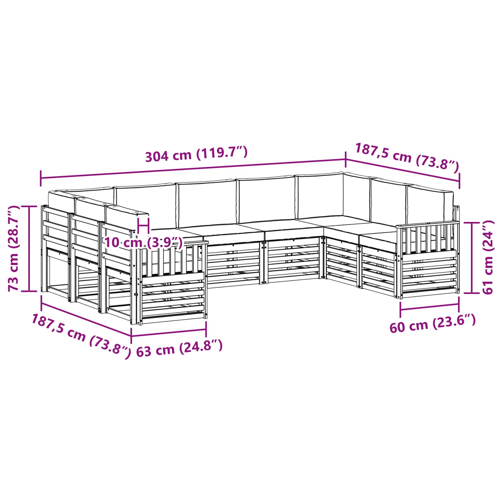 Set vanjskih sofa 7 pcs Bijela i Bež 304 x 128,5 x 73 cm