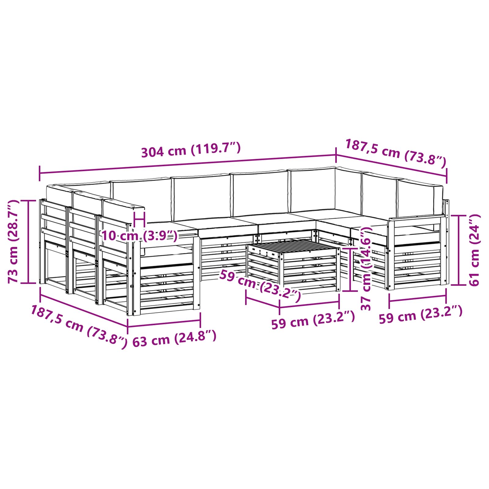 Set vanjskih sofa 8 pcs Bijela i Krem 59 x 59 x 37 cm Poliester