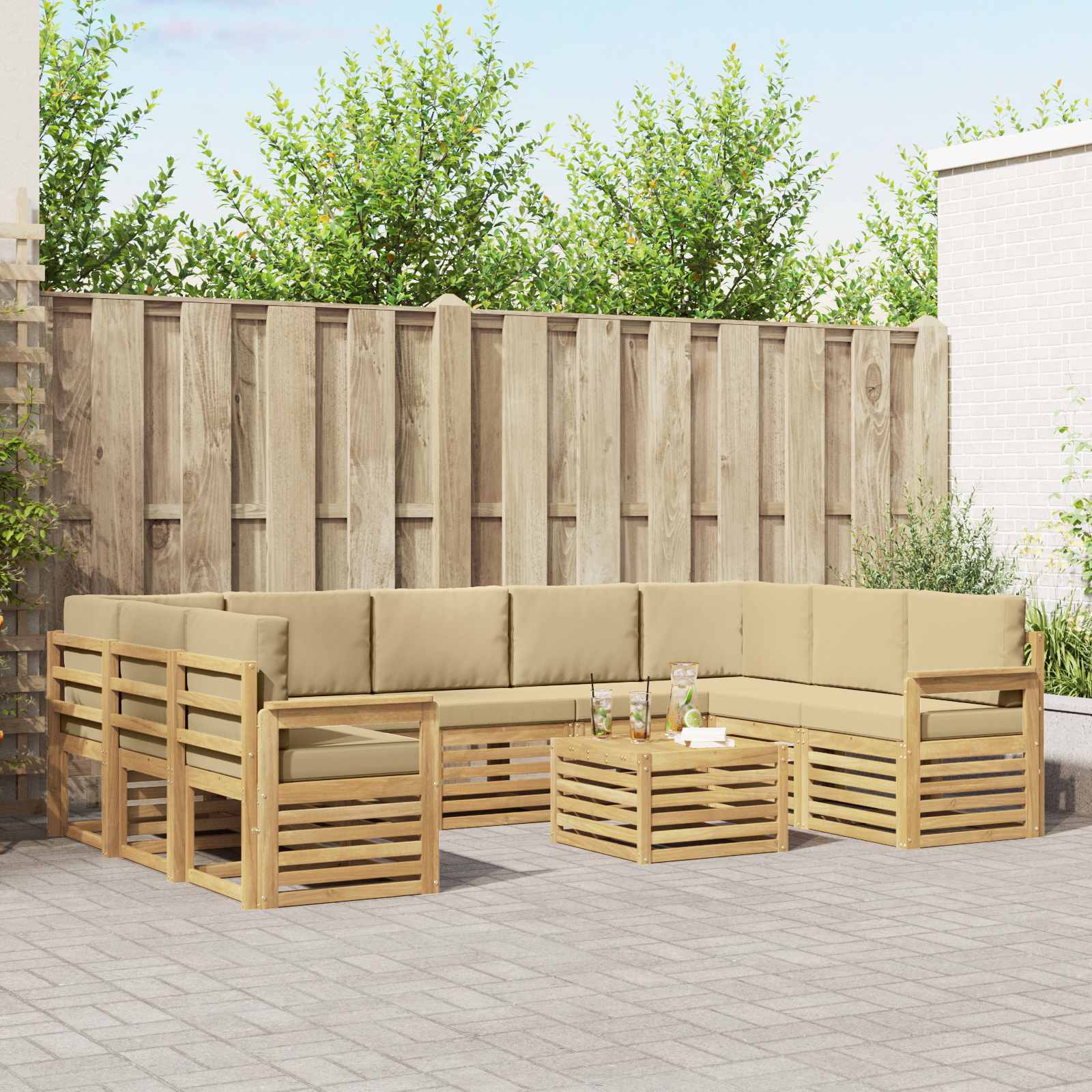 Set vanjskih sofa 8 pcs Bijela i Bež 59 x 59 x 37 cm Poliester