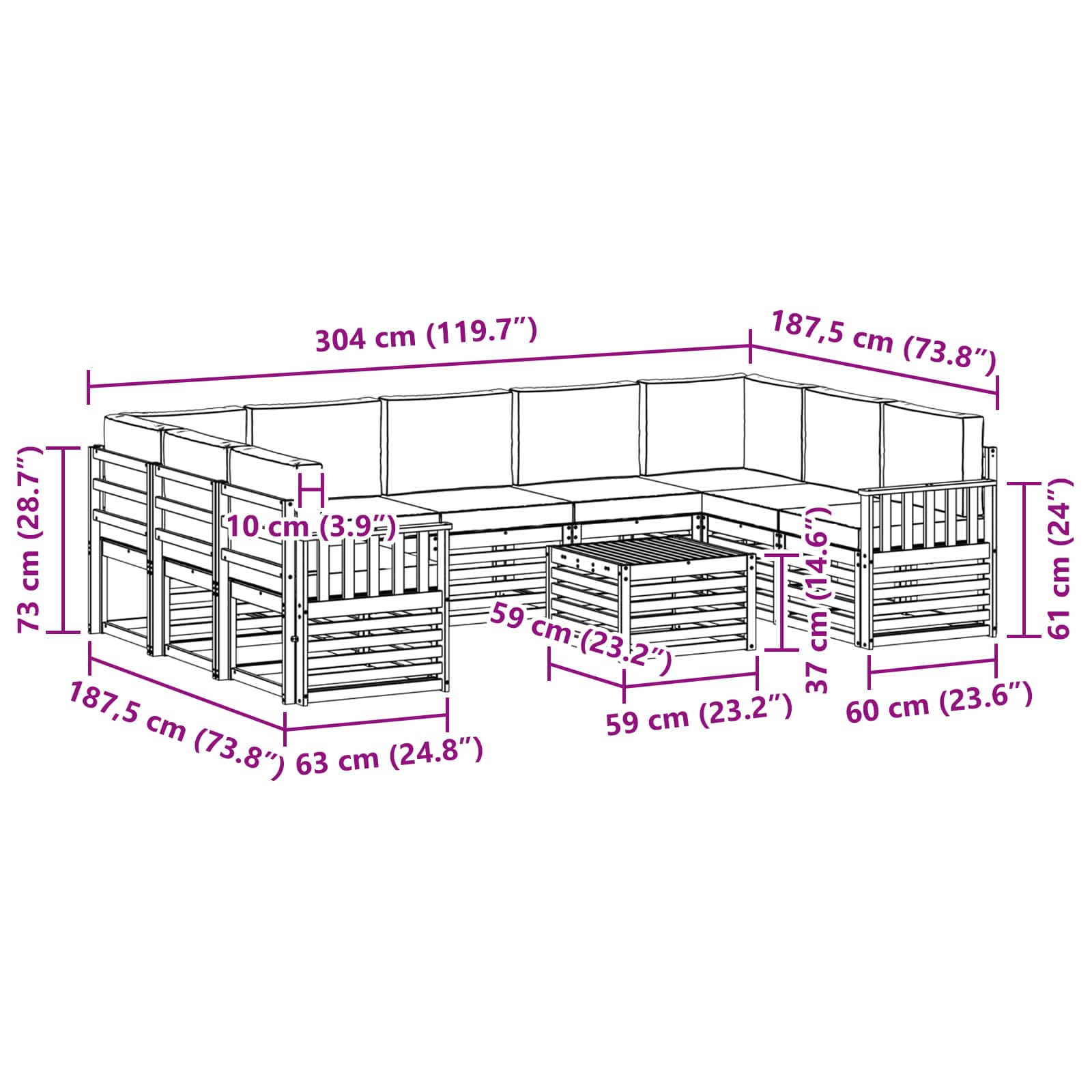 Set vanjskih sofa 8 pcs Bijela i Bež 59 x 59 x 37 cm Poliester