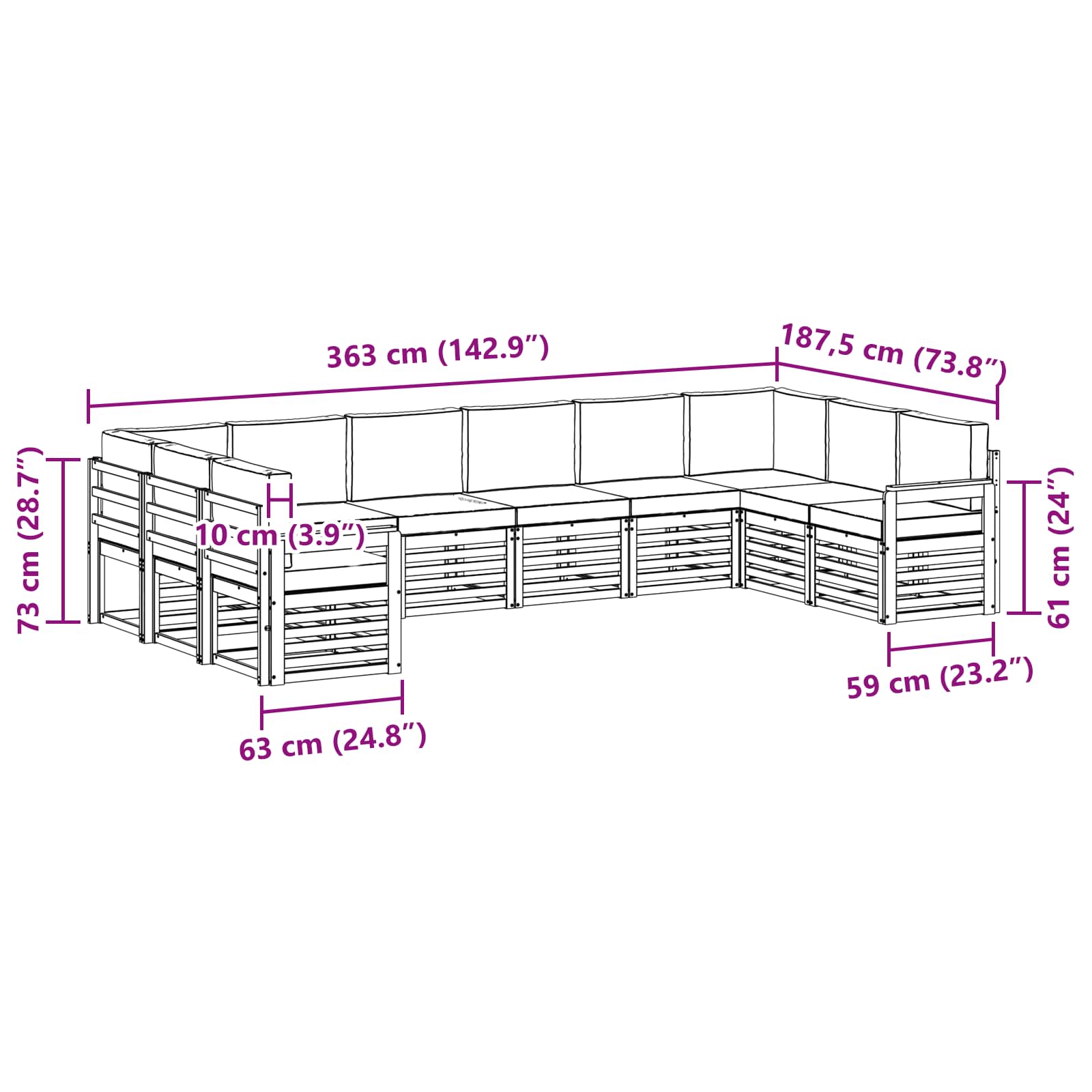 Set vanjskih sofa 7 pcs Bijela i Bež 363 x 187,5 x 73 cm